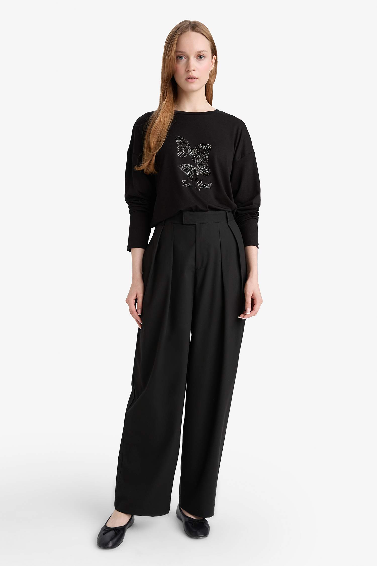 Relax Fit Bisiklet Yaka Uzun Kollu Tişört