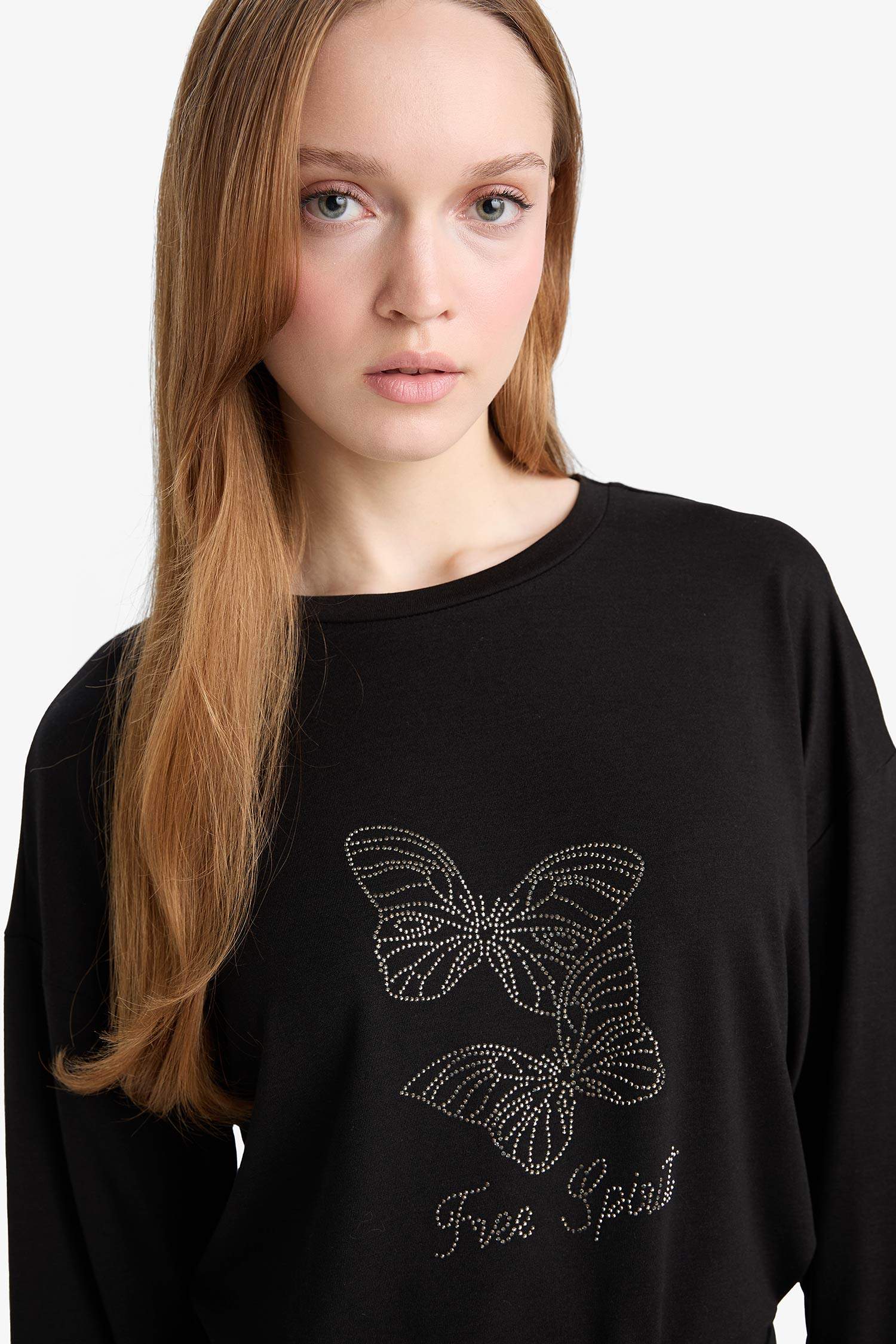 Relax Fit Bisiklet Yaka Uzun Kollu Tişört