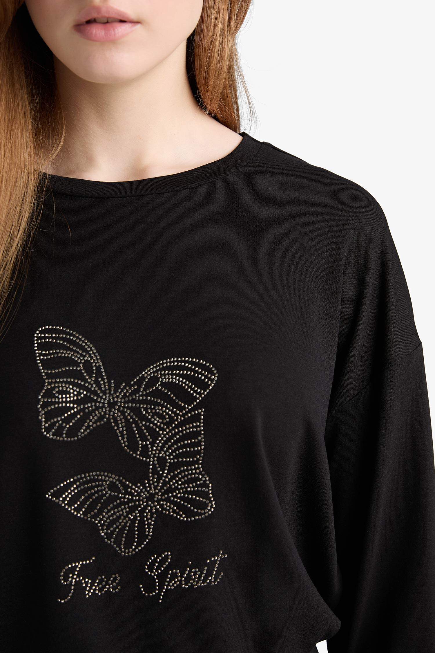 Relax Fit Bisiklet Yaka Uzun Kollu Tişört