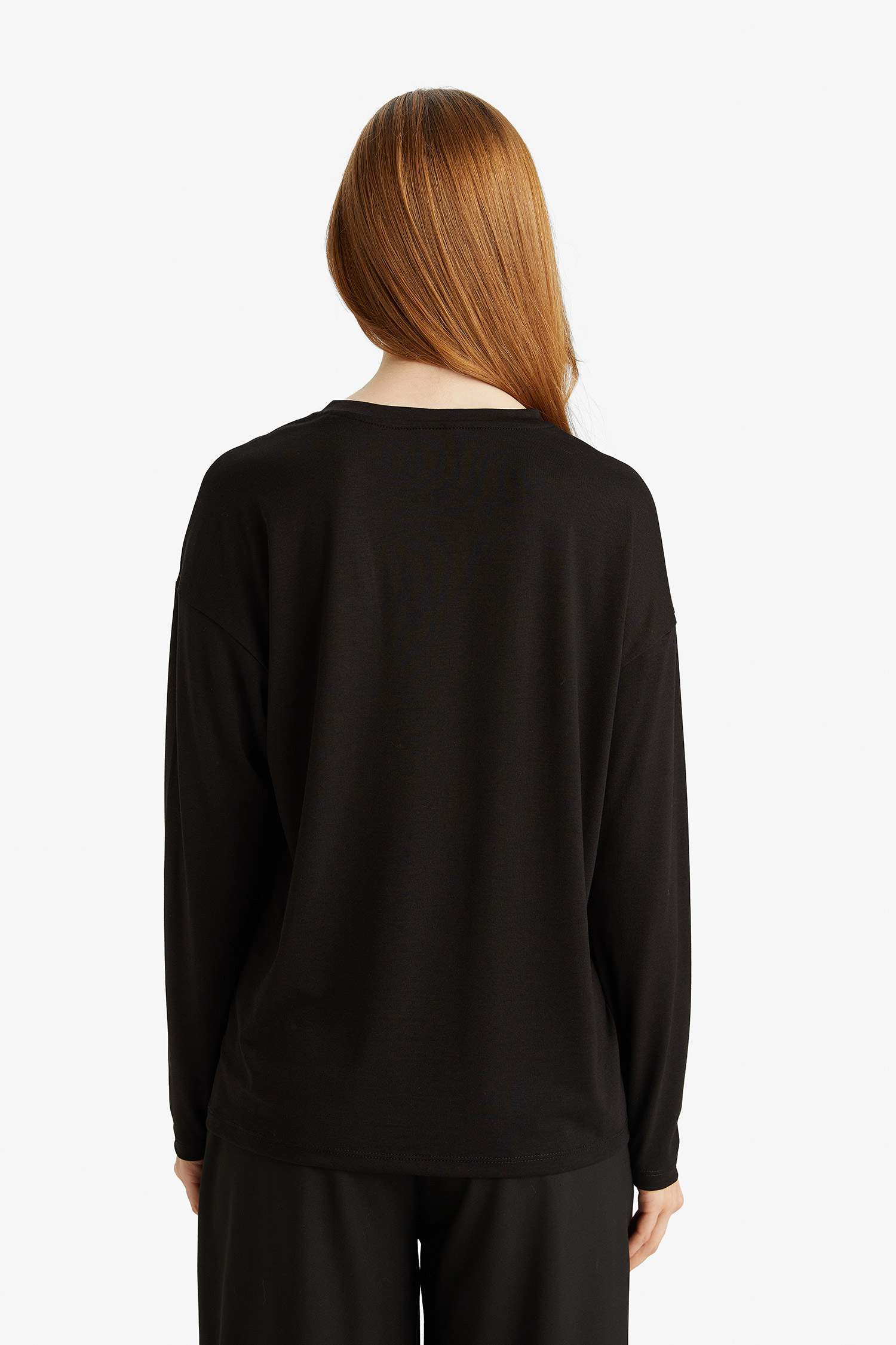 Relax Fit Bisiklet Yaka Uzun Kollu Tişört