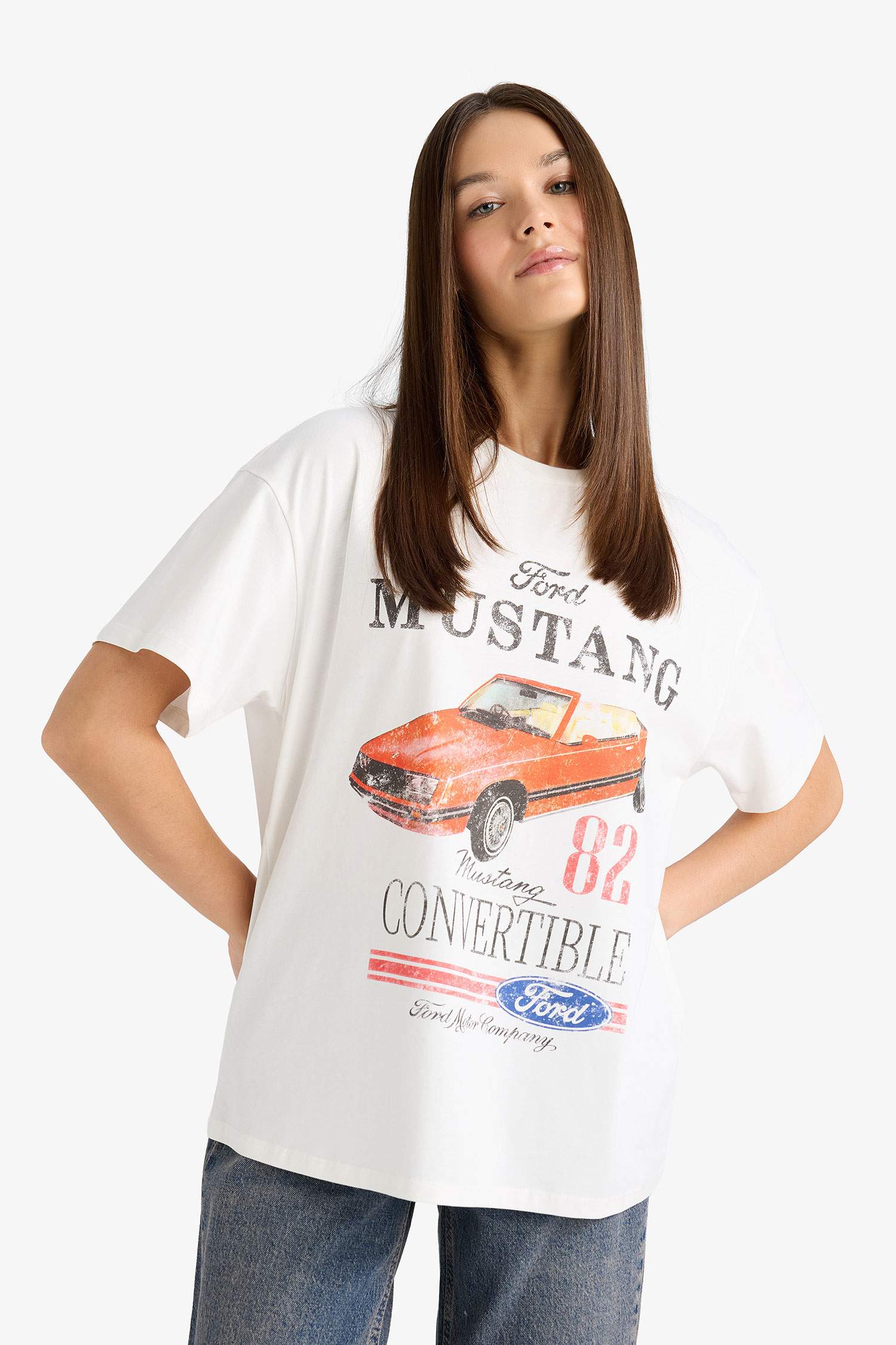 Ford Motor Company Oversize Geniş Kalıp Bisiklet Yaka Kısa Kollu Tişört