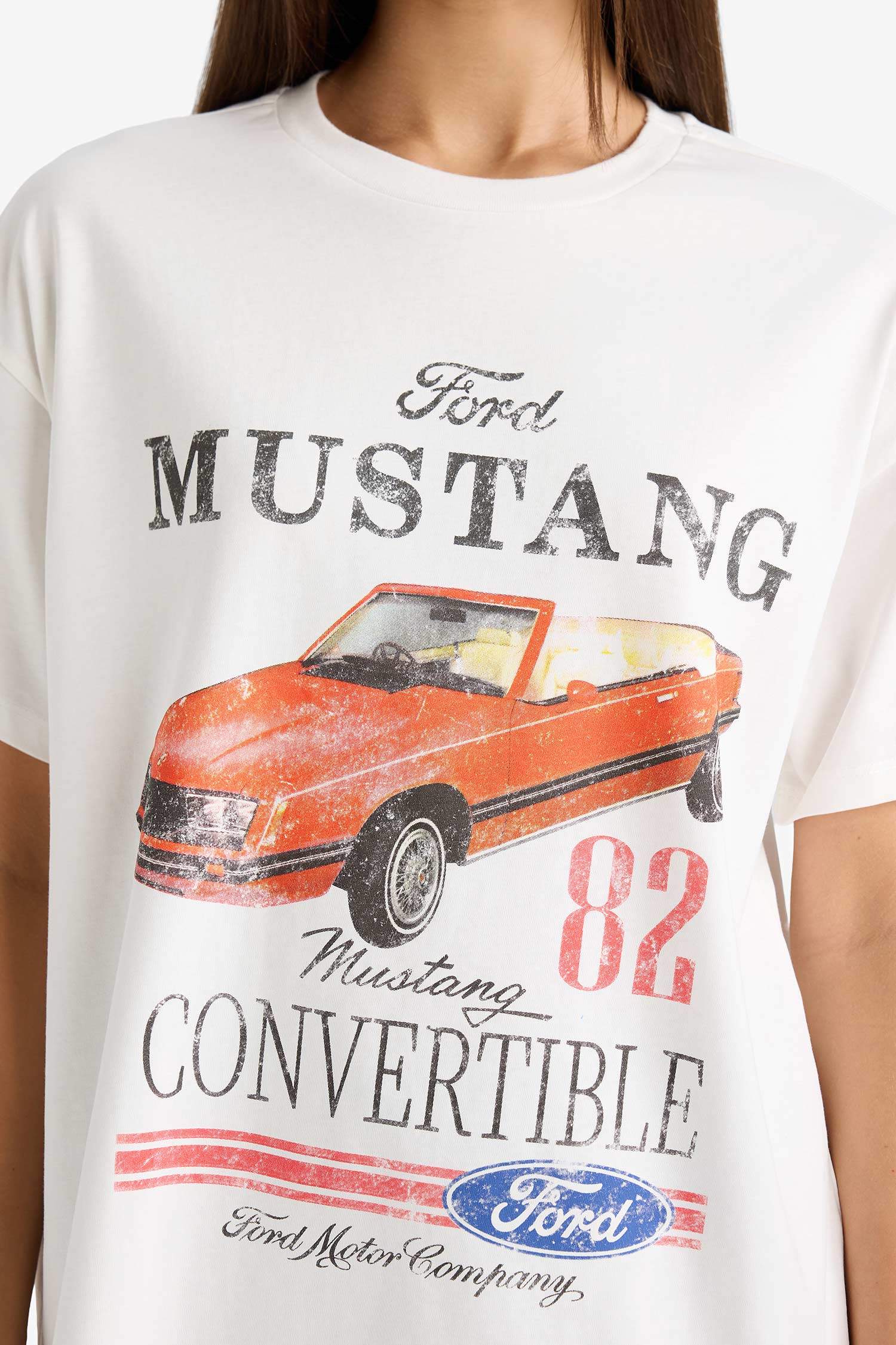 Ford Motor Company Oversize Geniş Kalıp Bisiklet Yaka Kısa Kollu Tişört