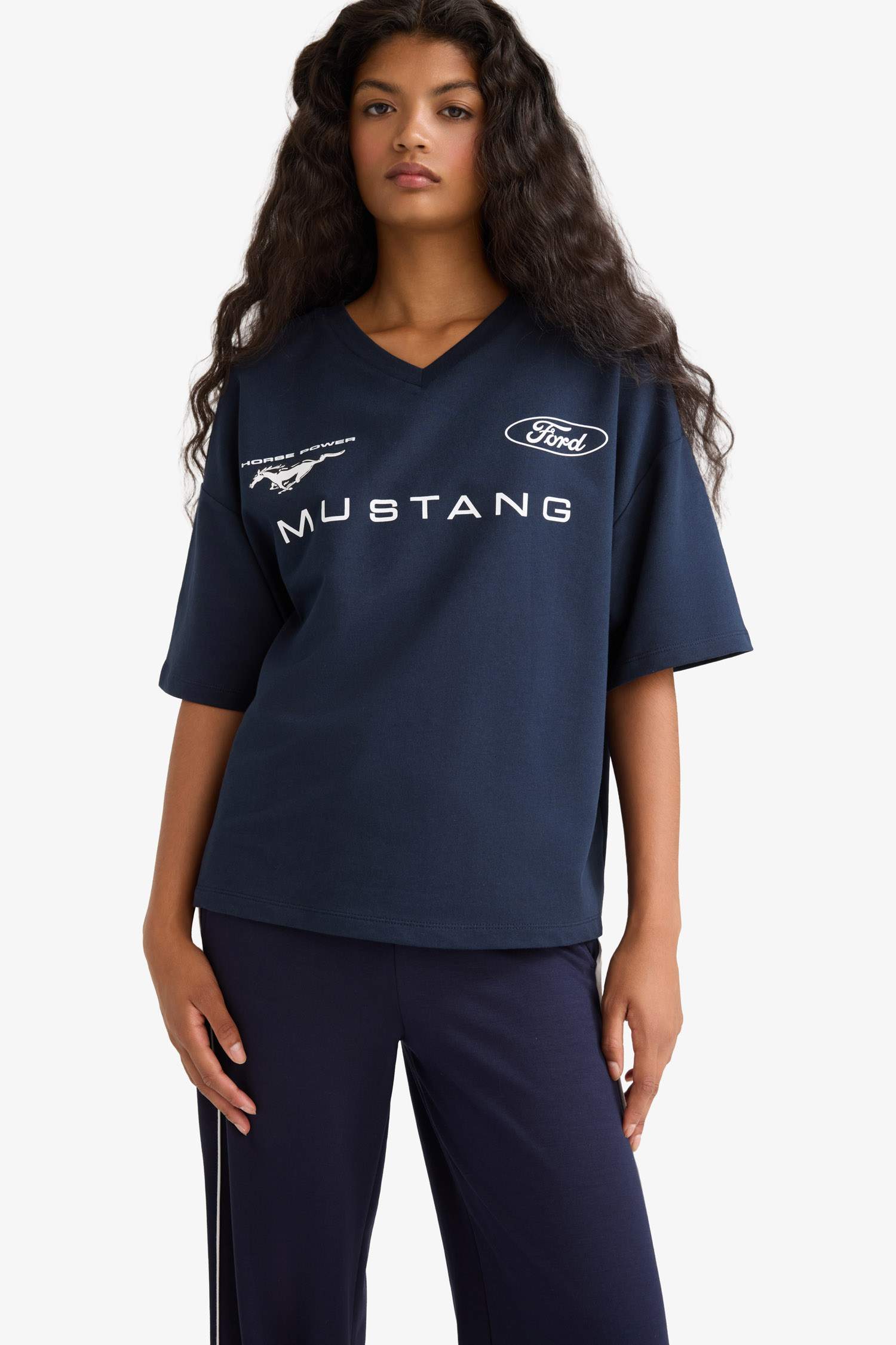 Ford Motor Company Oversize Geniş Kalıp Bisiklet Yaka Sırt Baskılı Kısa Kollu Tişört