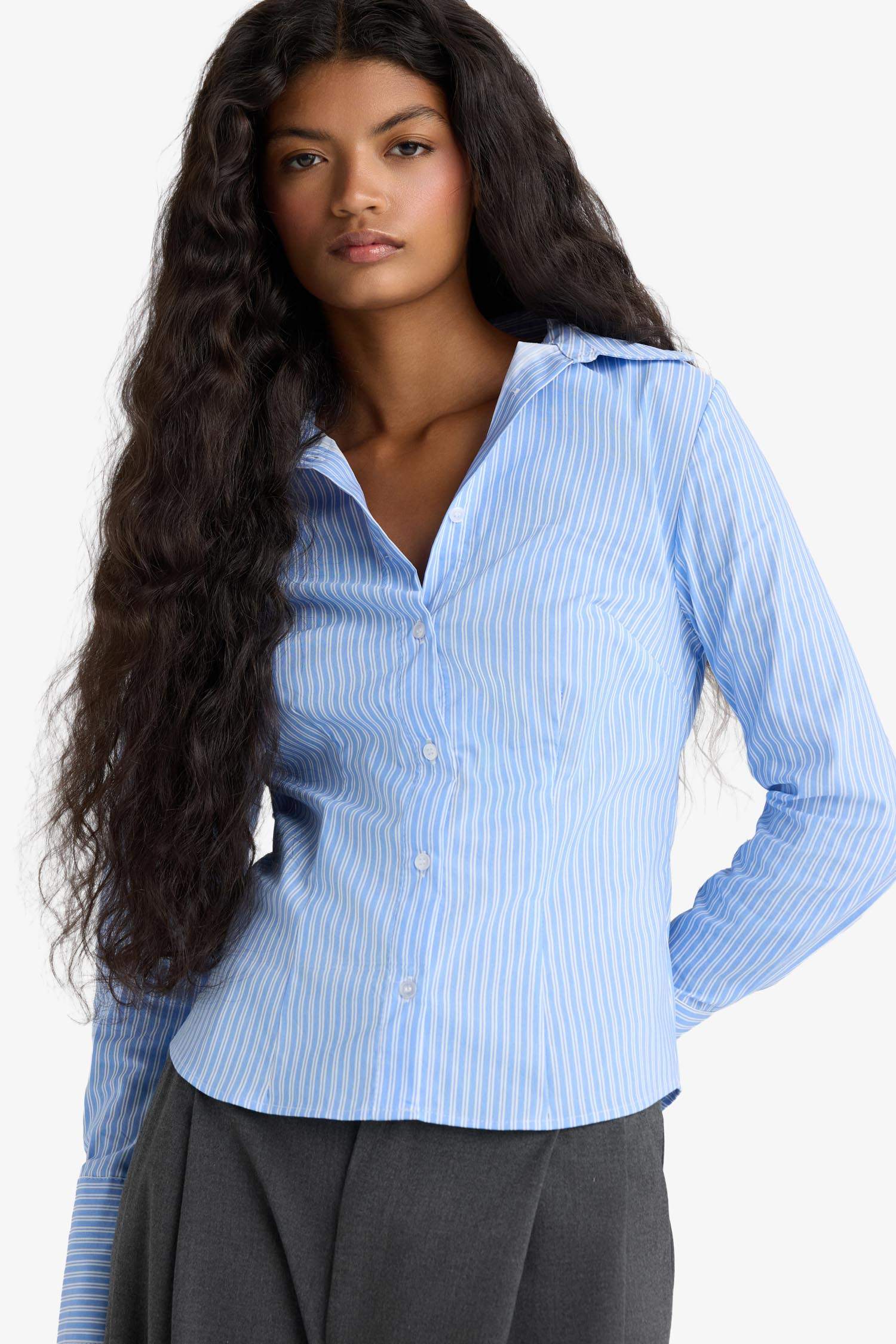 Slim Fit Shirt Collar Striped Long Sleeve Shirt