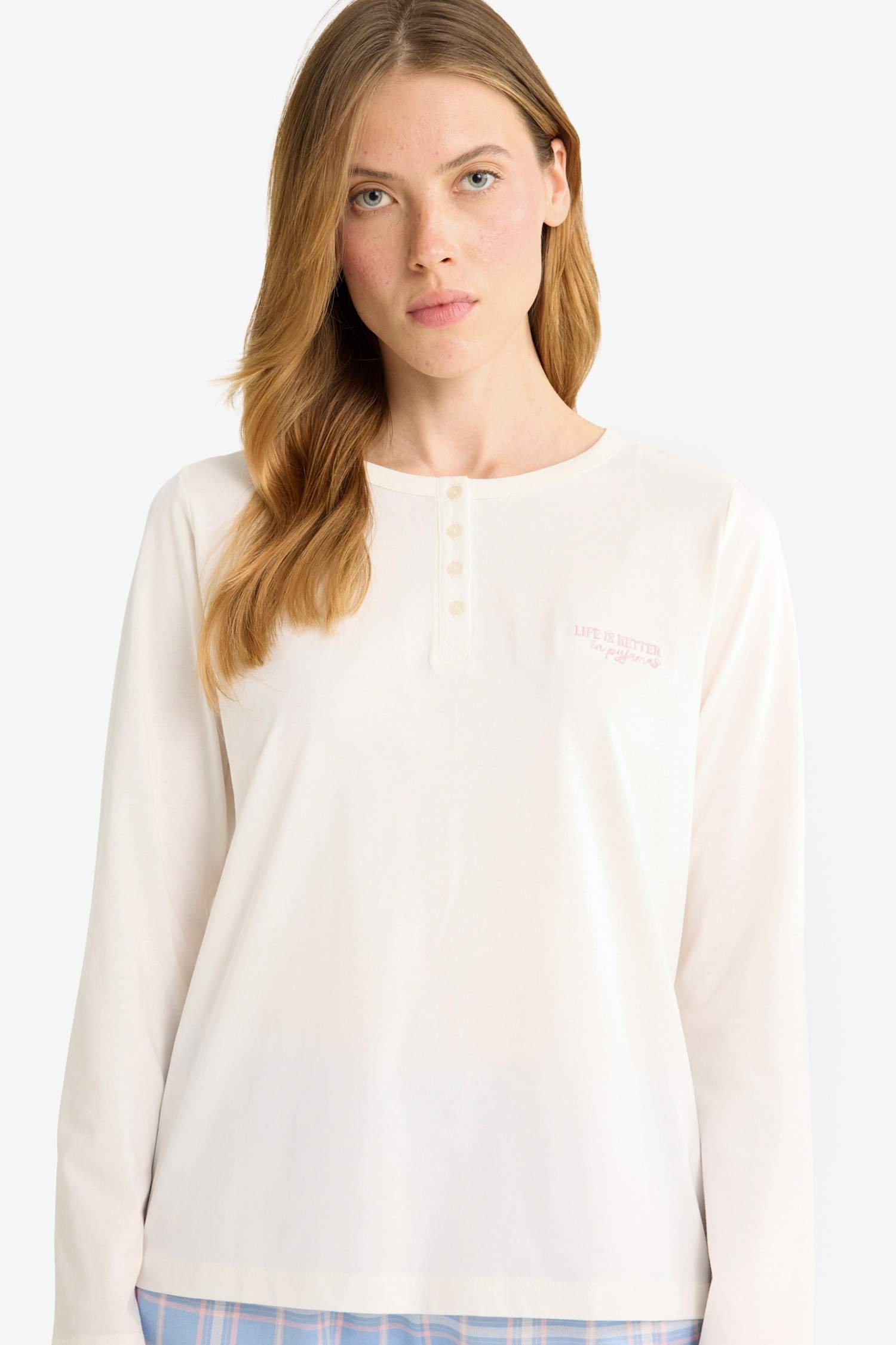 Pijama Takımı Regular Fit Uzun Kollu Üst Kareli Uzun Alt-Fall in Love