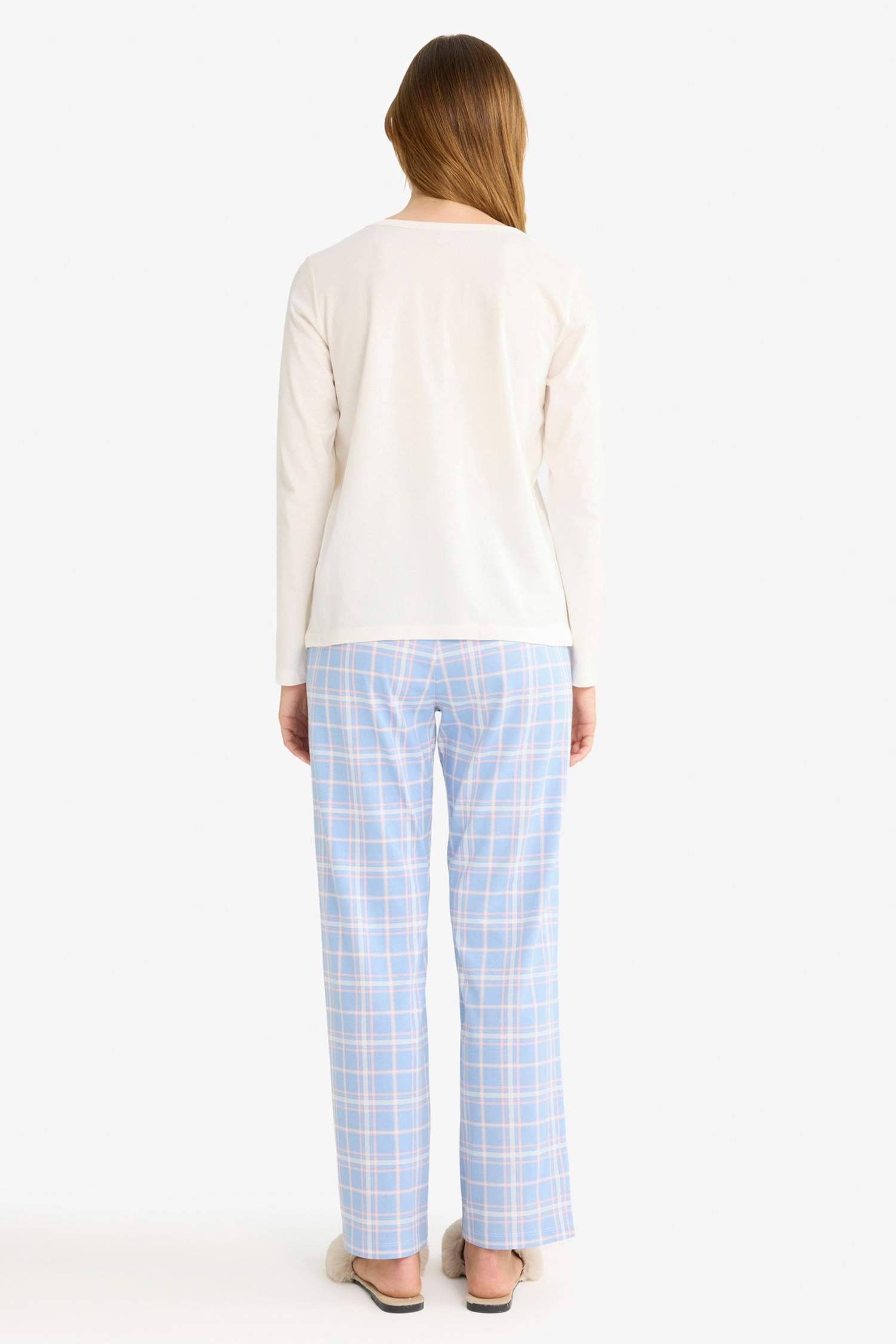 Pijama Takımı Regular Fit Uzun Kollu Üst Kareli Uzun Alt-Fall in Love