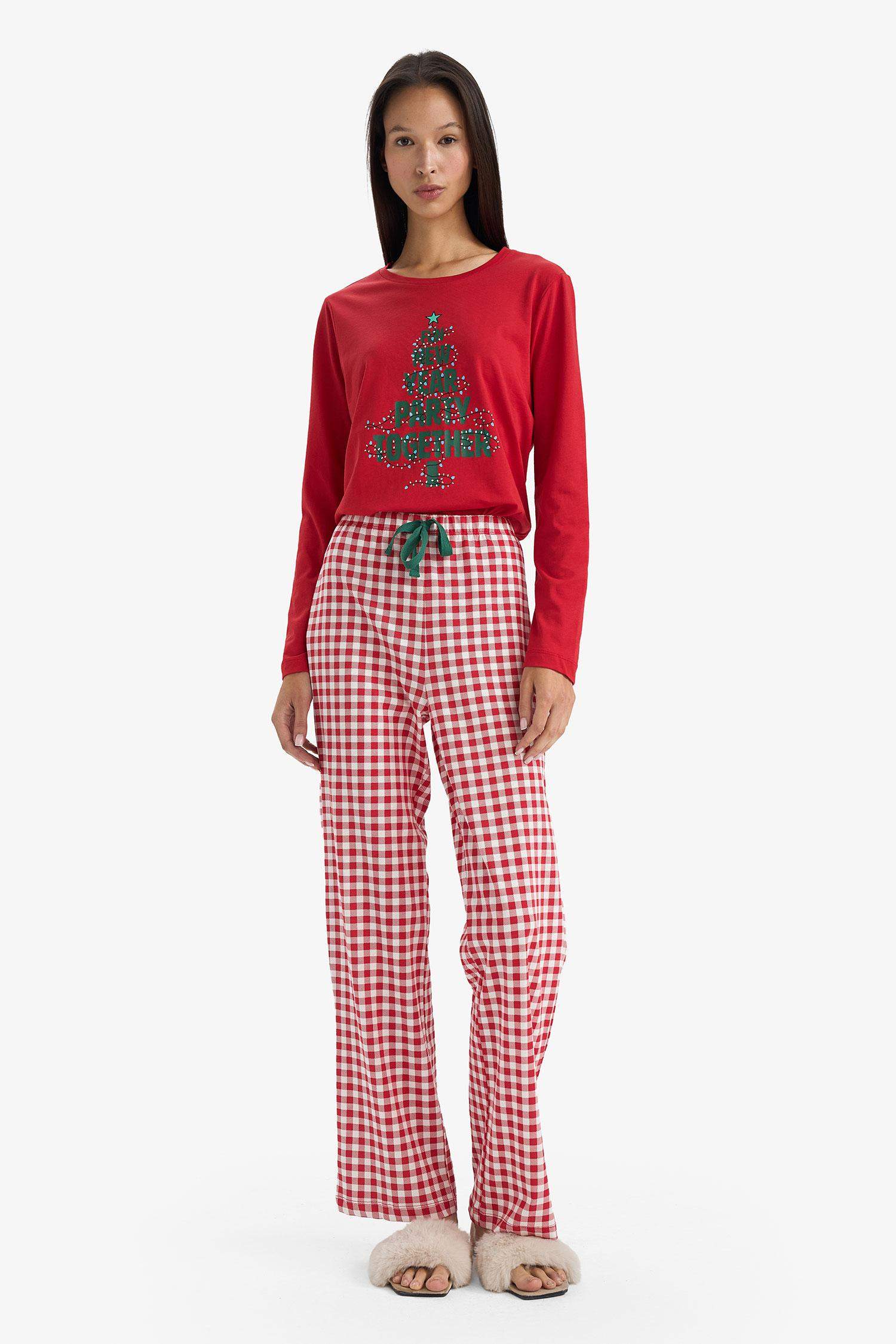 طقم بيجاما قصة عادية كم طويل بطبعة كريسماس - قطعتين