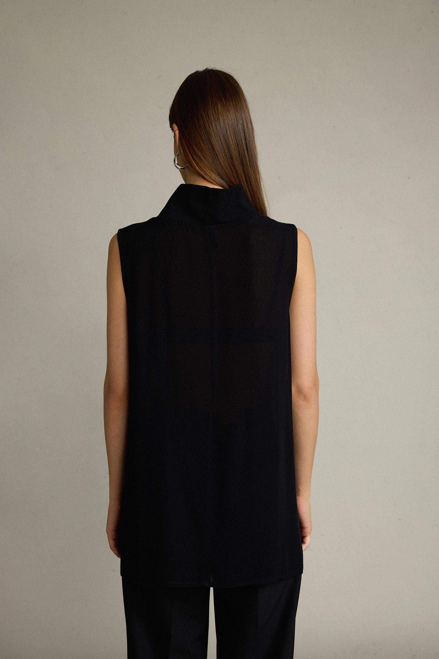 Relax Fit Balıkçı Yaka Twill Kolsuz Bluz