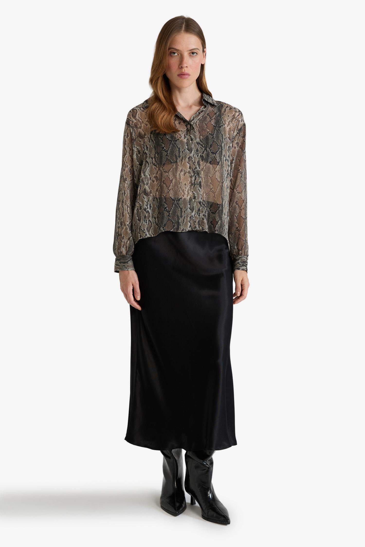 Regular Fit Snakeskin Patterned Chiffon Shirt