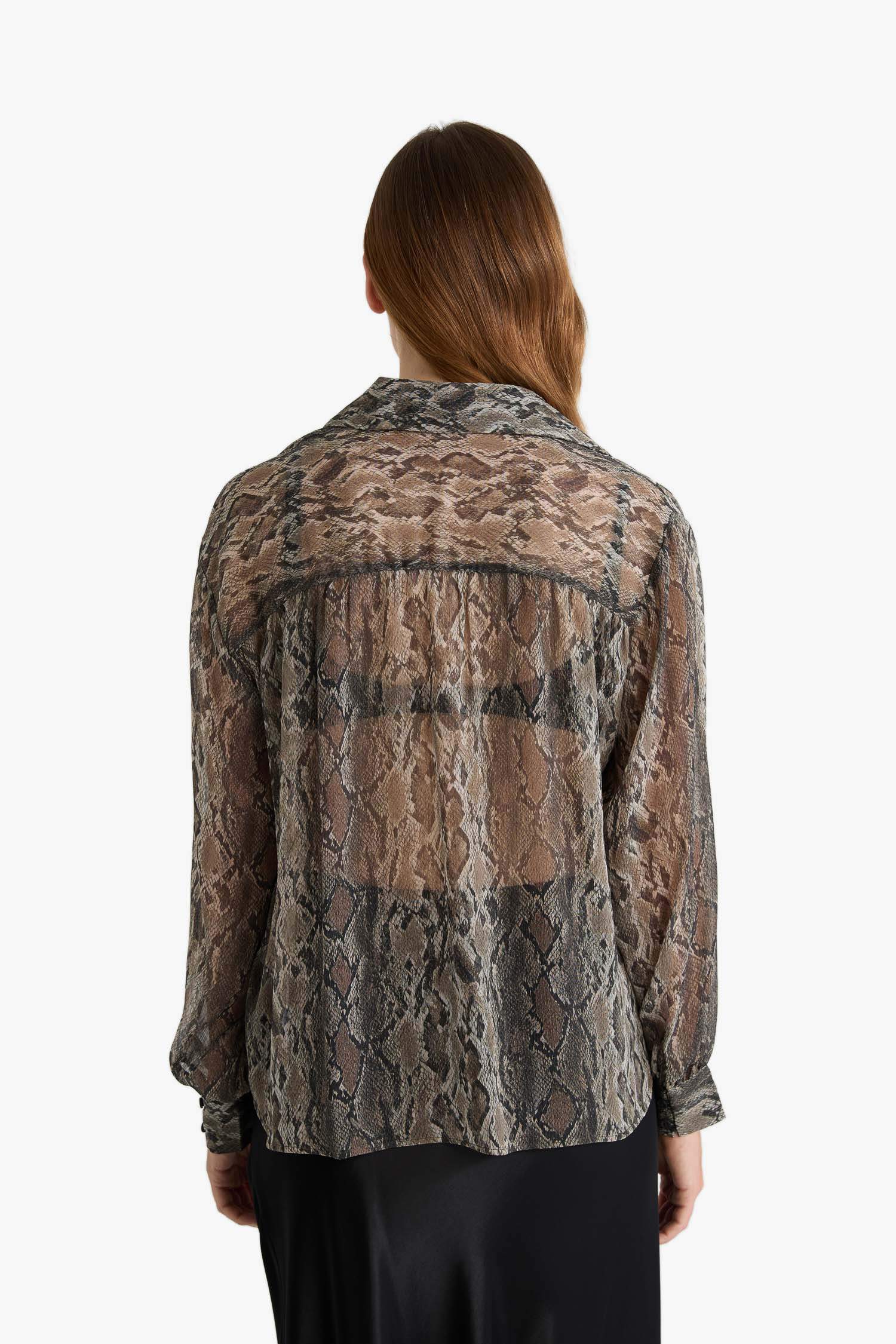 Regular Fit Snakeskin Patterned Chiffon Shirt