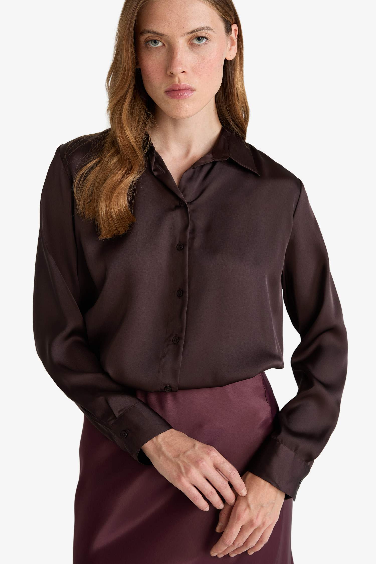 قميص ردن طويل ستان اوفر سايز بياقة قميص