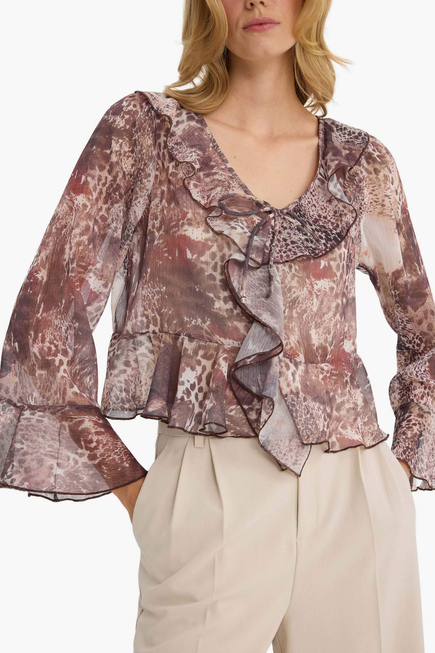 بلوزة كم طويل شيفون قصة عادية بياقة V