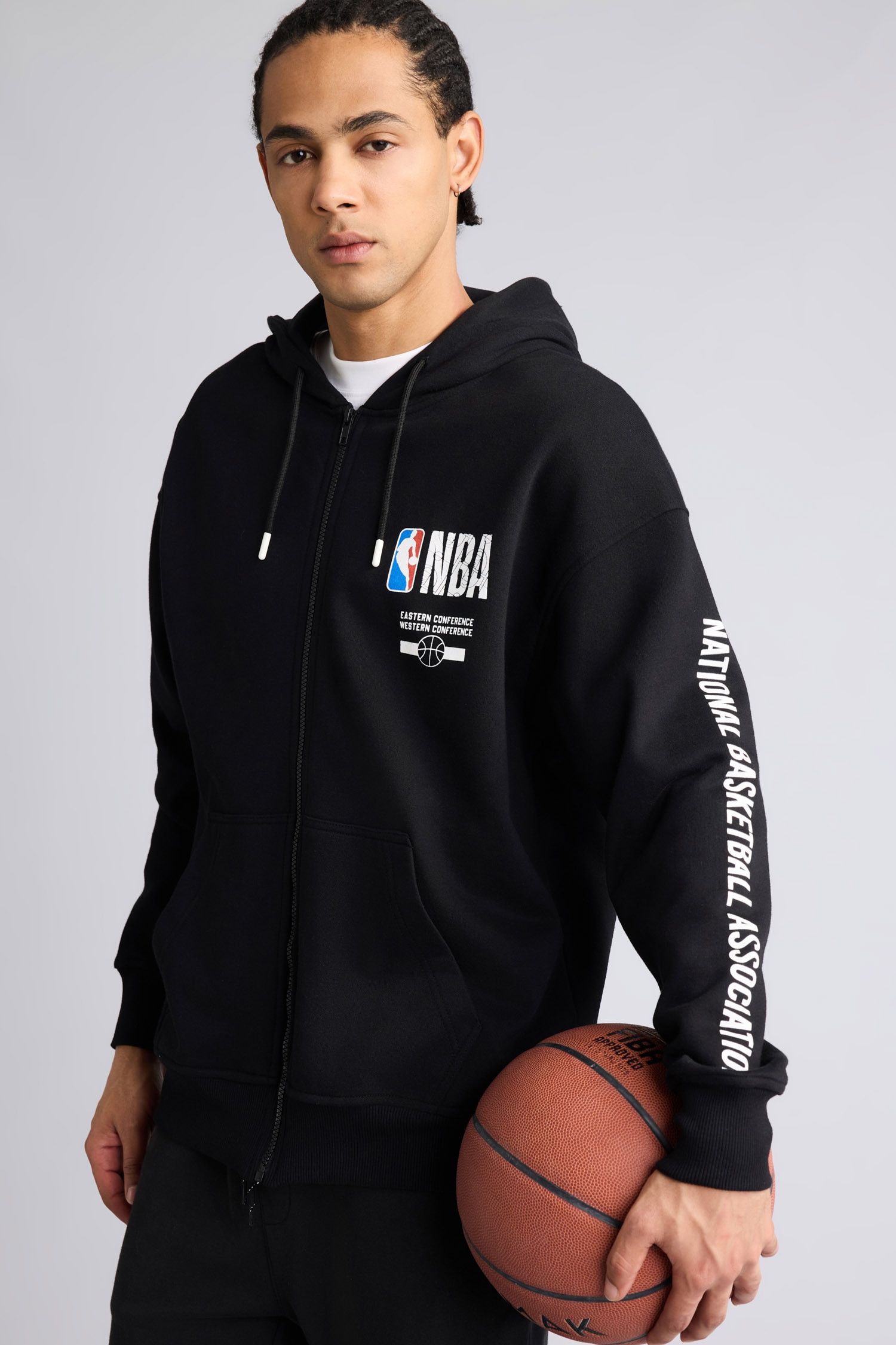 DeFacto Pamuklu NBA Wordmark Oversıze Kapüşonlu Fermuarlı Sweatshırt