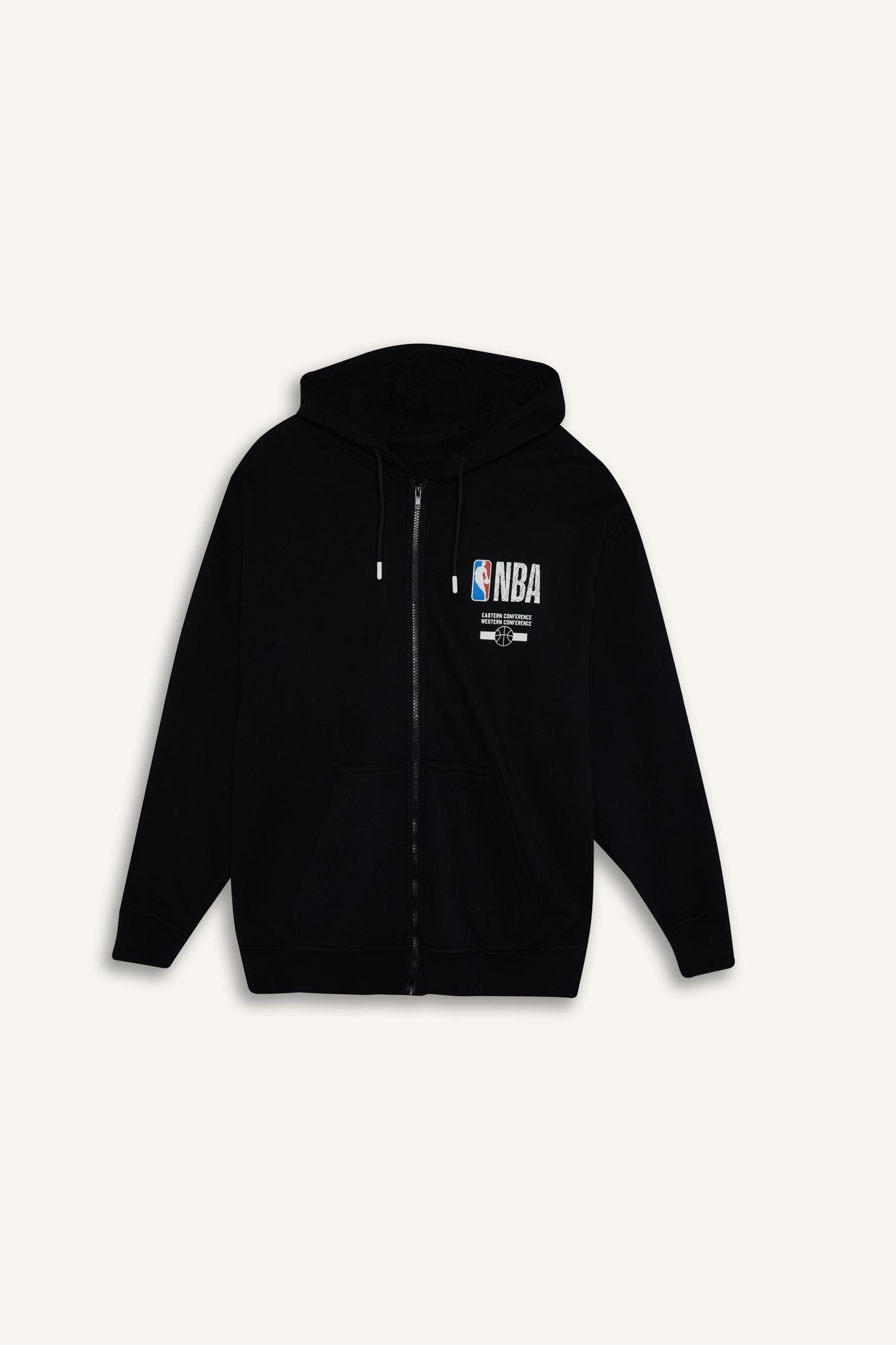 DeFacto Pamuklu NBA Wordmark Oversıze Kapüşonlu Fermuarlı Sweatshırt görsel 7