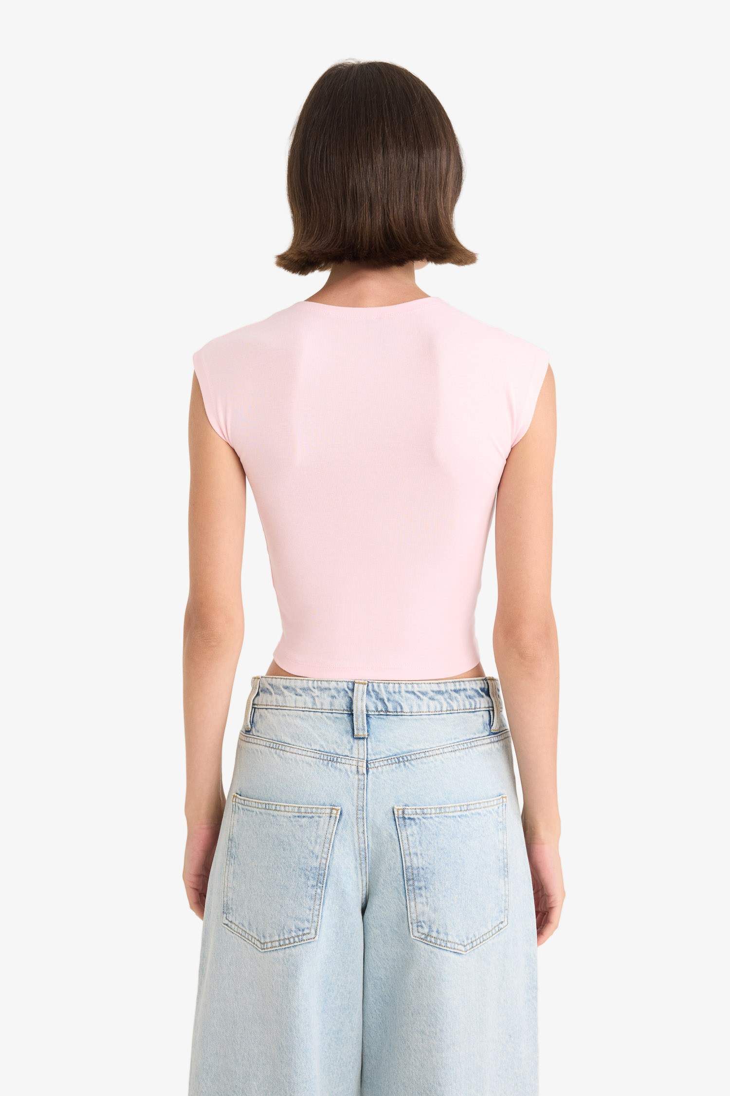 Fitted Bisiklet Yaka Kısa Kollu Tişört