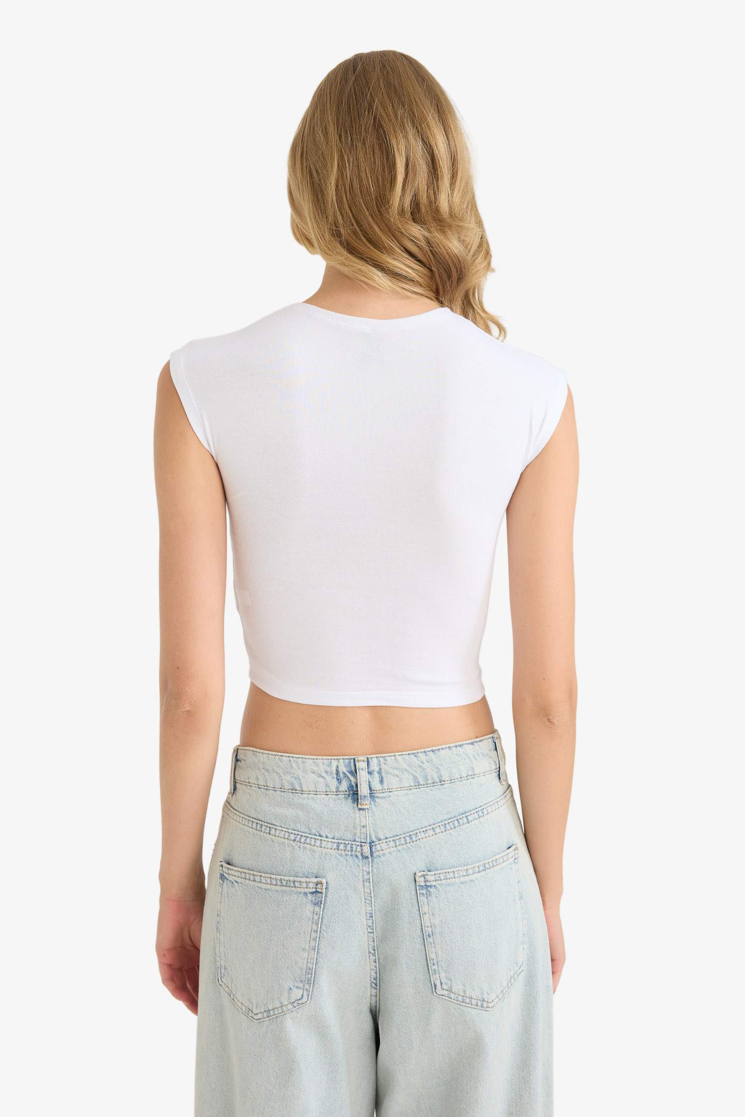 Fitted Bisiklet Yaka Kısa Kollu Tişört