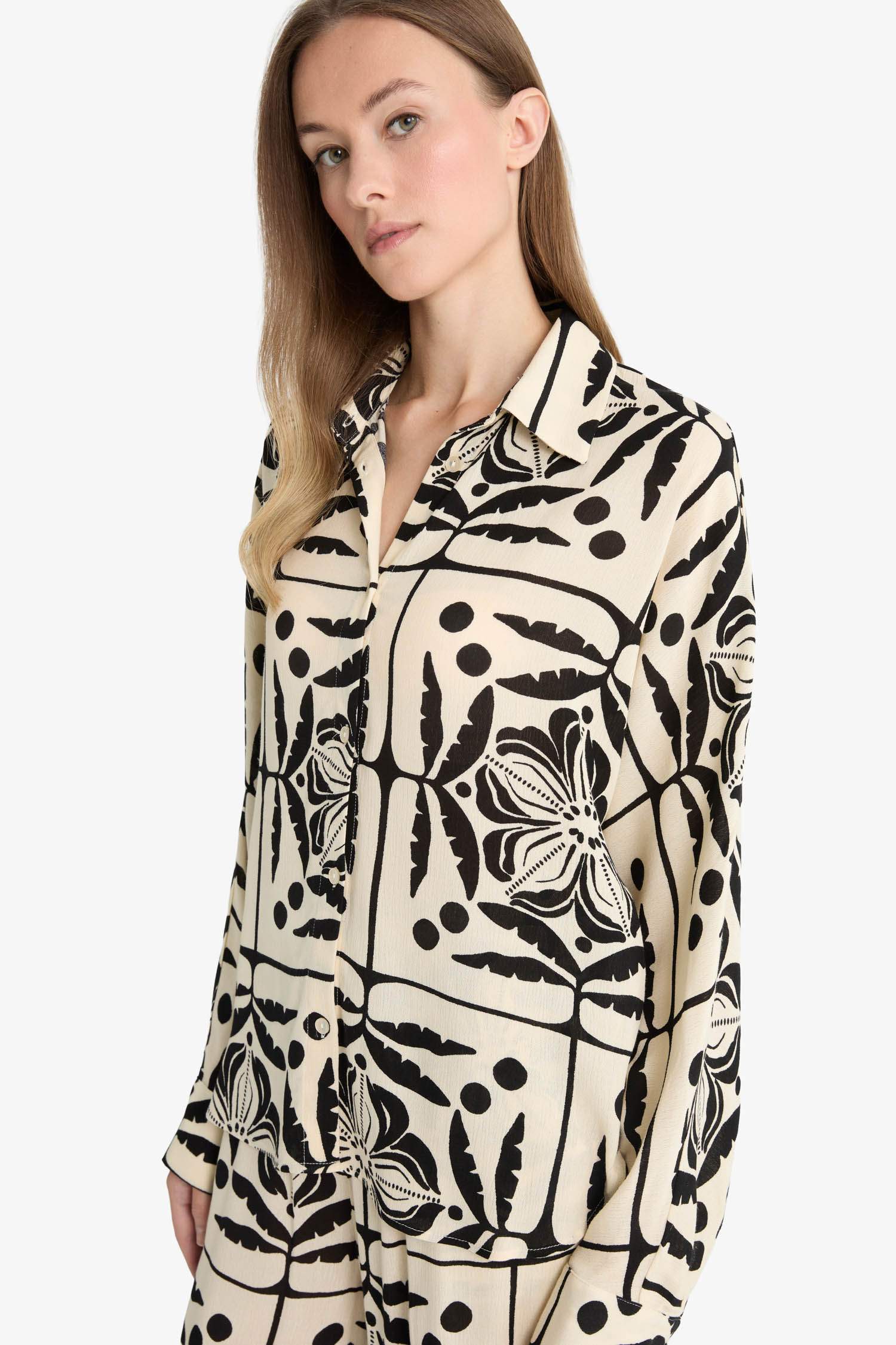 Regular Fit Shirt Collar Crinkle Viscose Long Sleeve Shirt