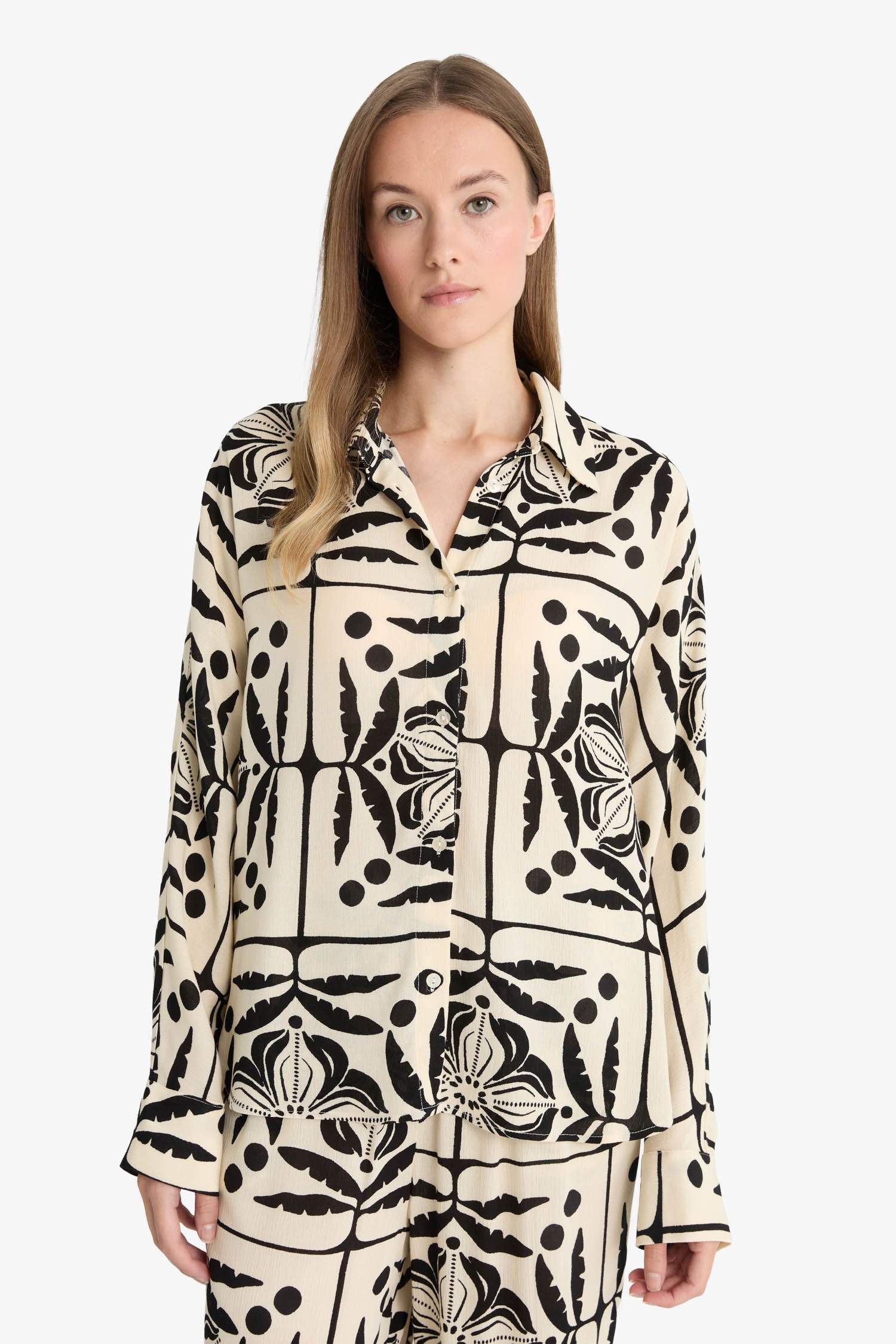 Regular Fit Shirt Collar Crinkle Viscose Long Sleeve Shirt