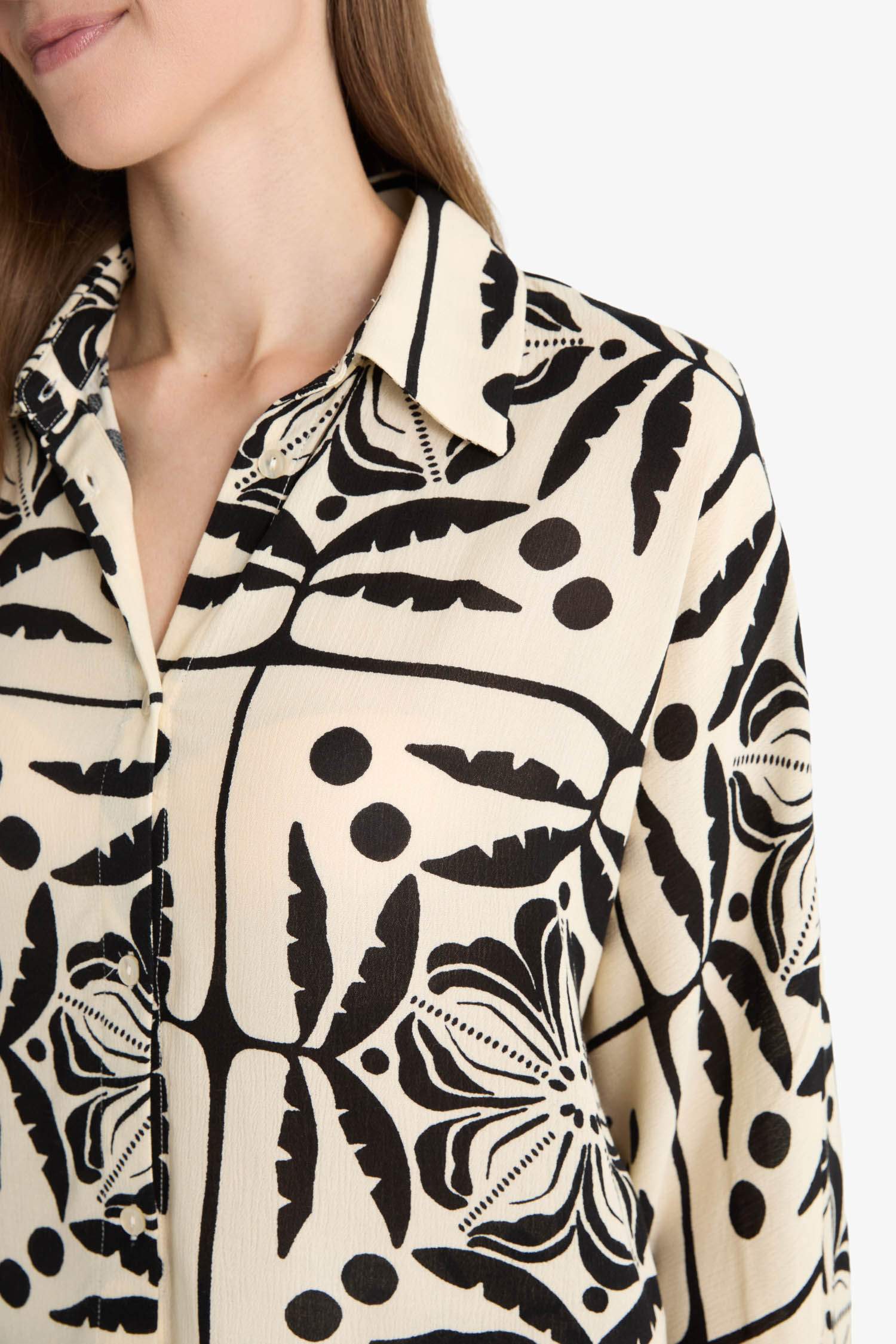 Regular Fit Shirt Collar Crinkle Viscose Long Sleeve Shirt