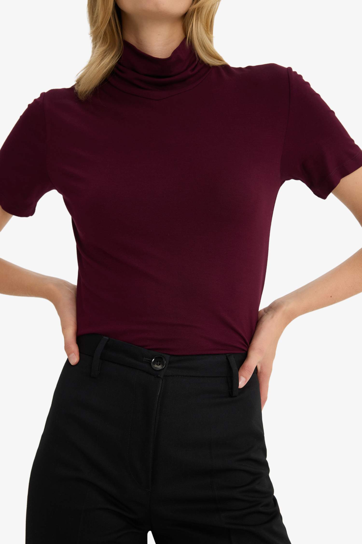 Slim Fit Dar Kesim Balıkçı Yaka Kısa Kollu Tişört