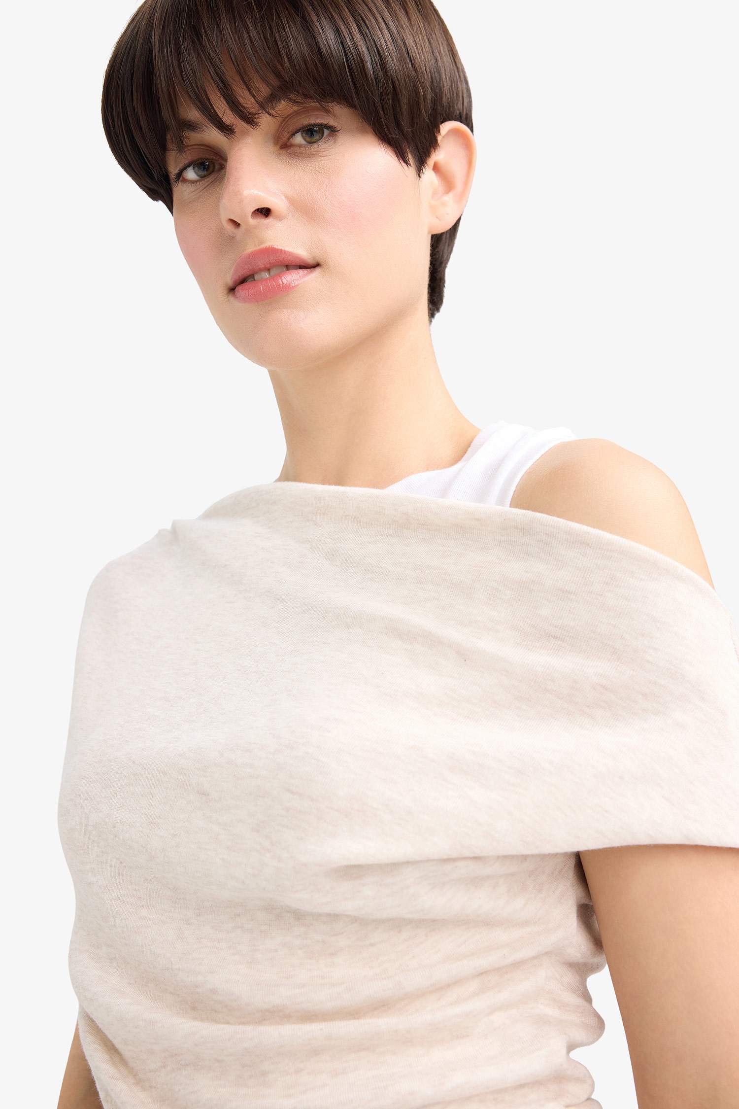 Slim Fit One Shoulder Rib T-Shirt