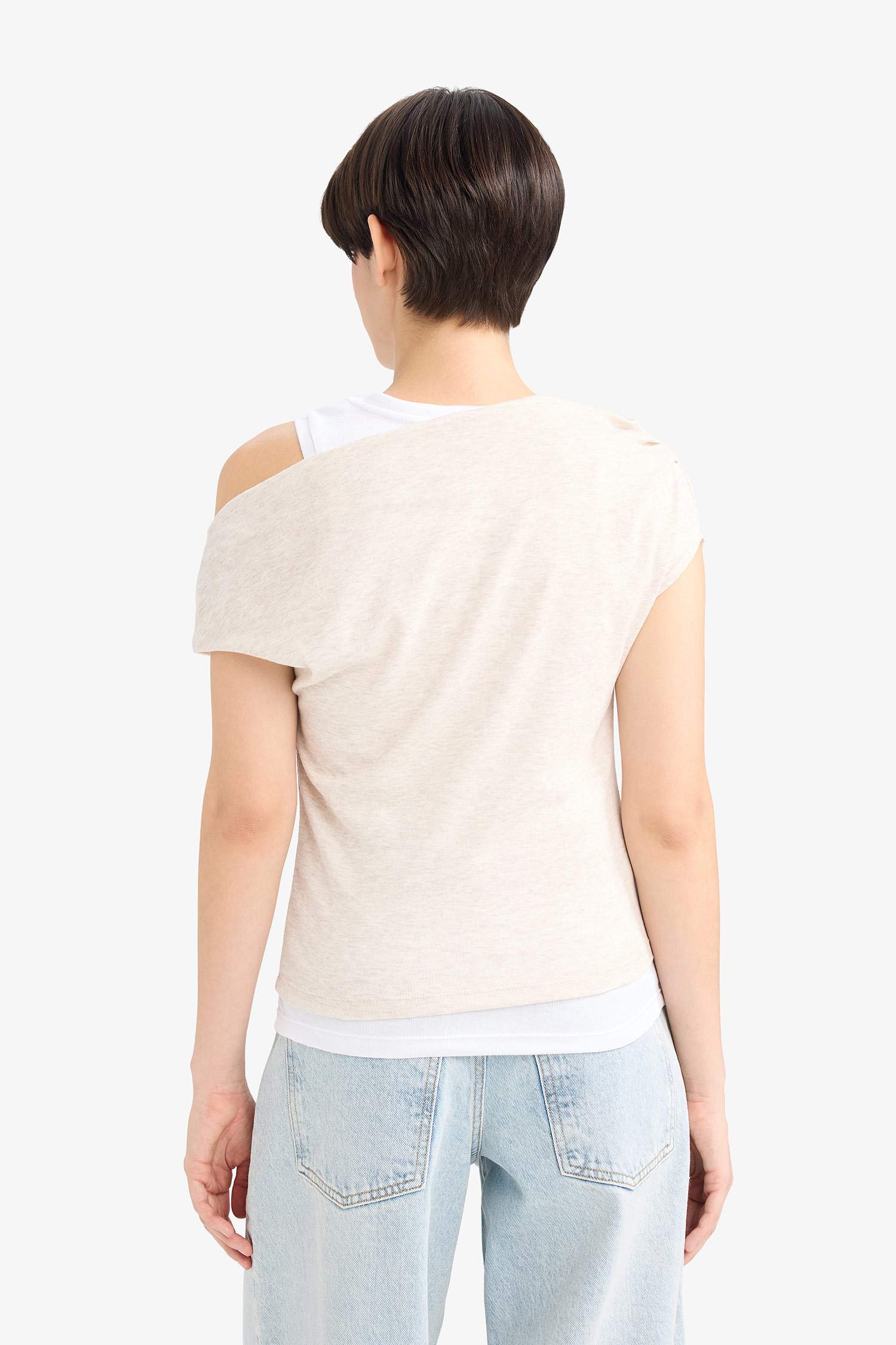 Slim Fit One Shoulder Rib T-Shirt