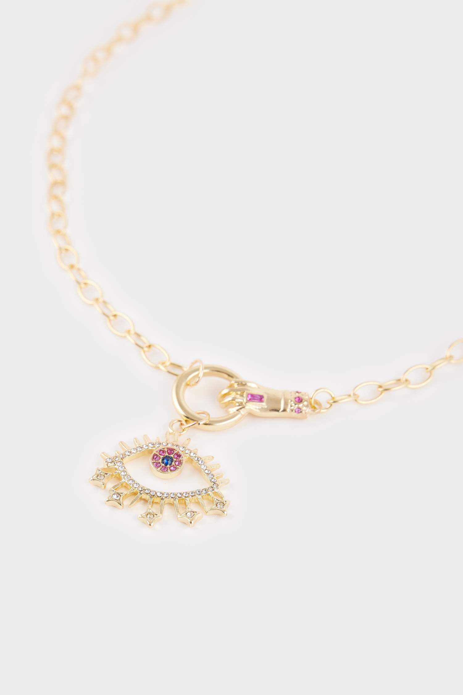 Kadın Çelik Pembe Göz Detaylı Kolye