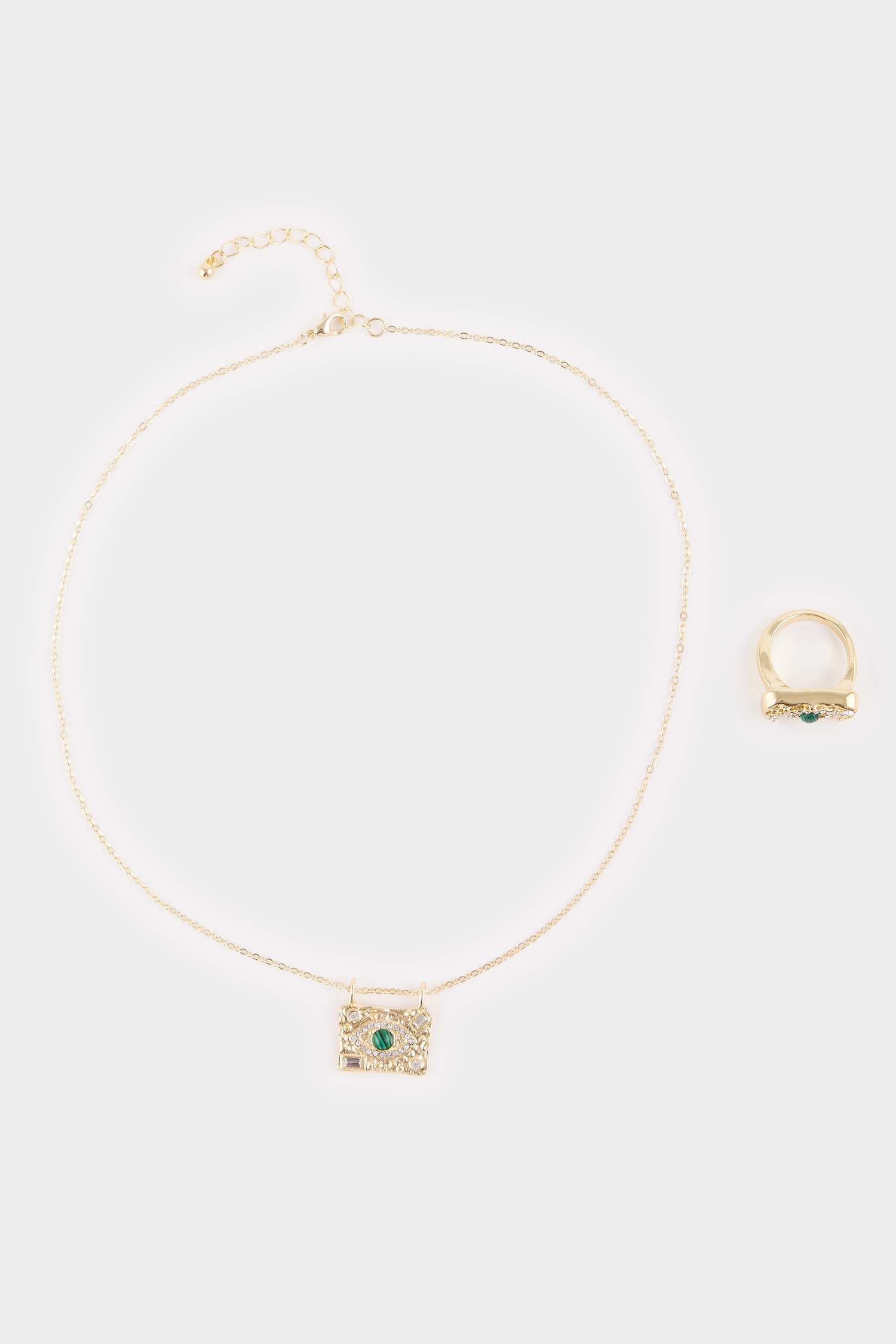 Kadın Çelik Gold Kolye-Yüzük Set