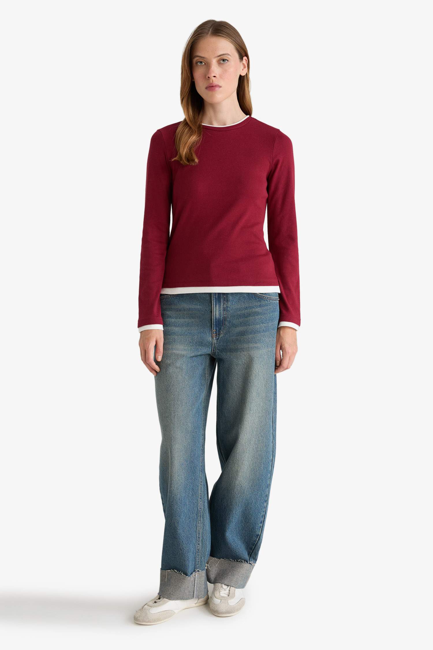 Regular Fit Bisiklet Yaka Uzun Kollu Ribana Üst