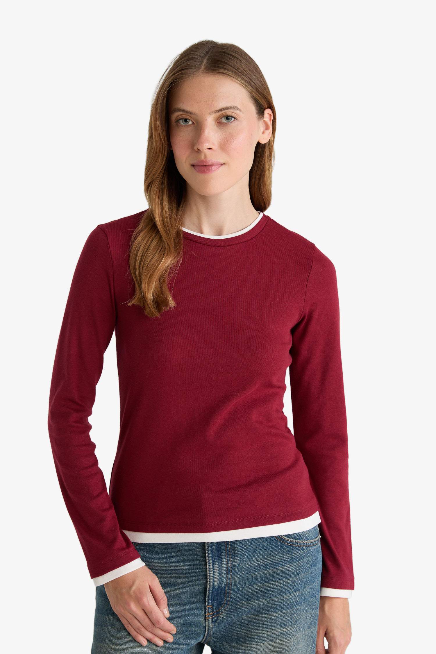 Regular Fit Bisiklet Yaka Uzun Kollu Ribana Üst