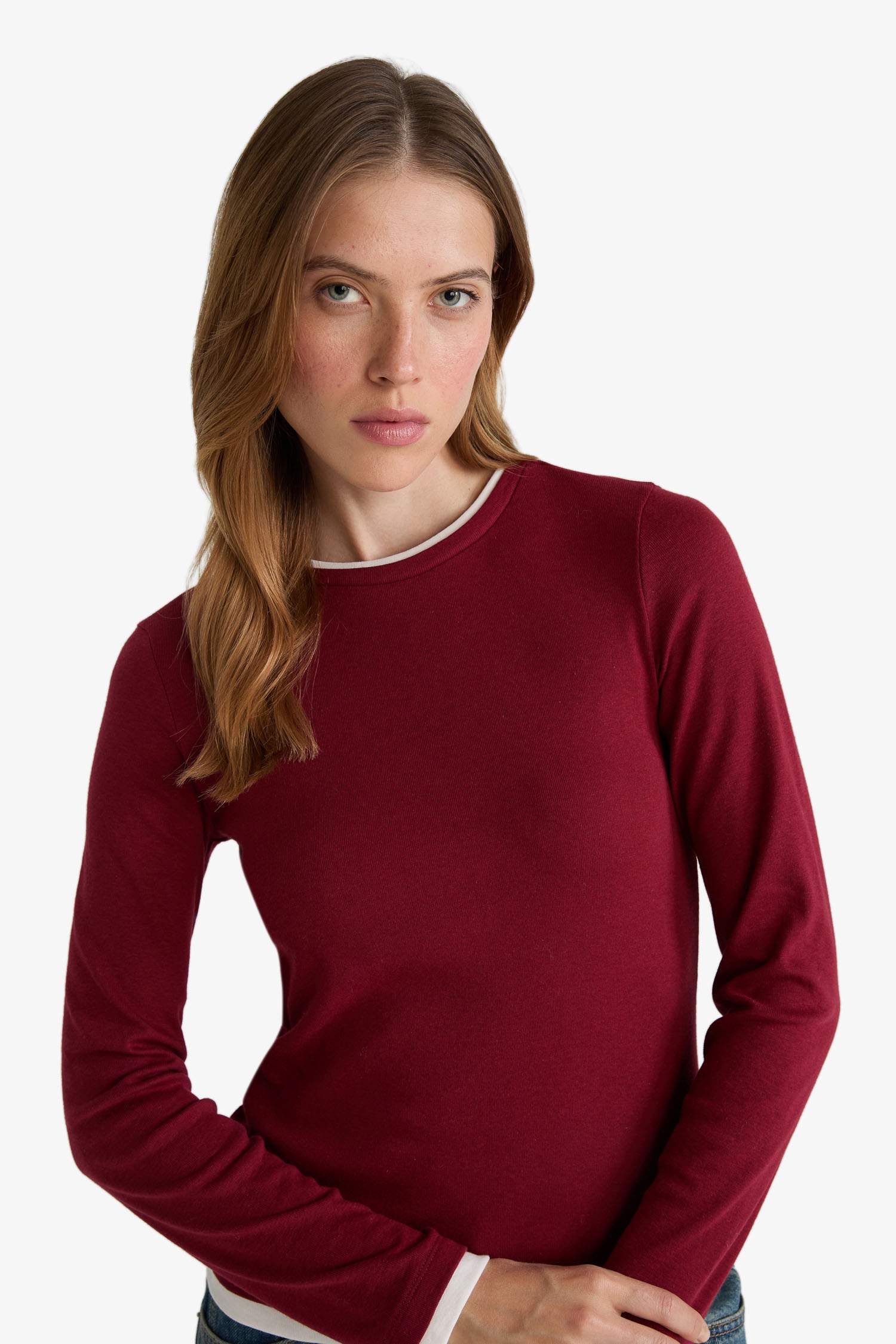 Regular Fit Bisiklet Yaka Uzun Kollu Ribana Üst