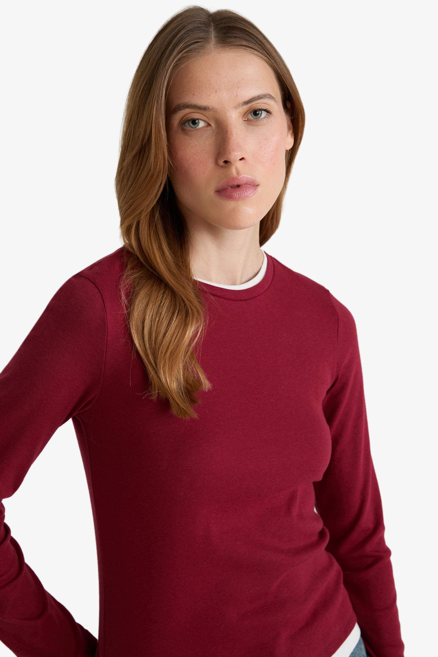 Regular Fit Bisiklet Yaka Uzun Kollu Ribana Üst