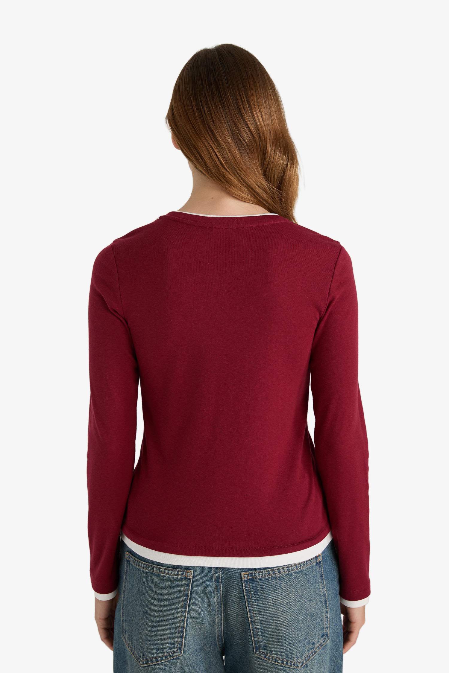 Regular Fit Bisiklet Yaka Uzun Kollu Ribana Üst