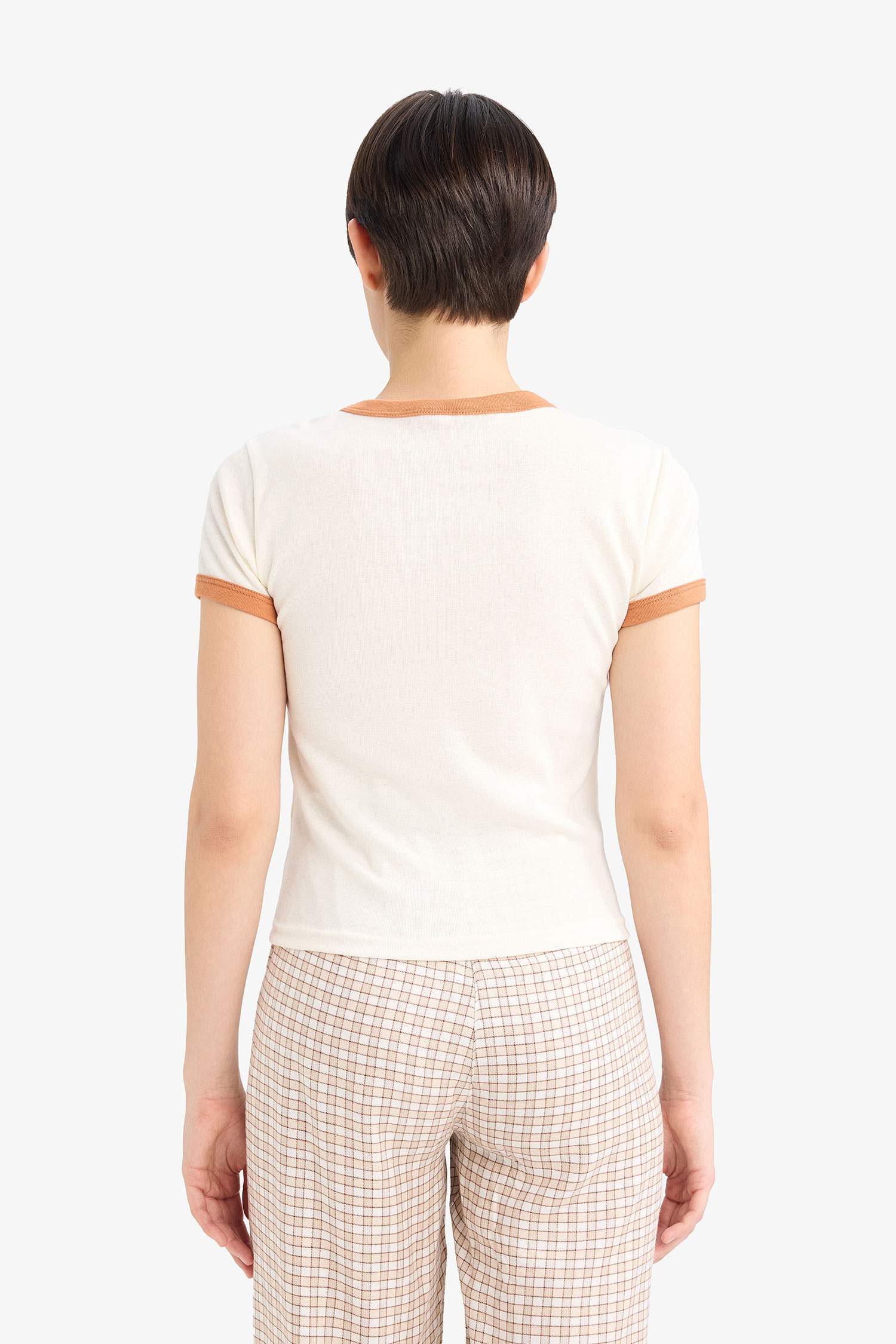 Fall in Love Fitted Crew Neck Printed Ribbed Top