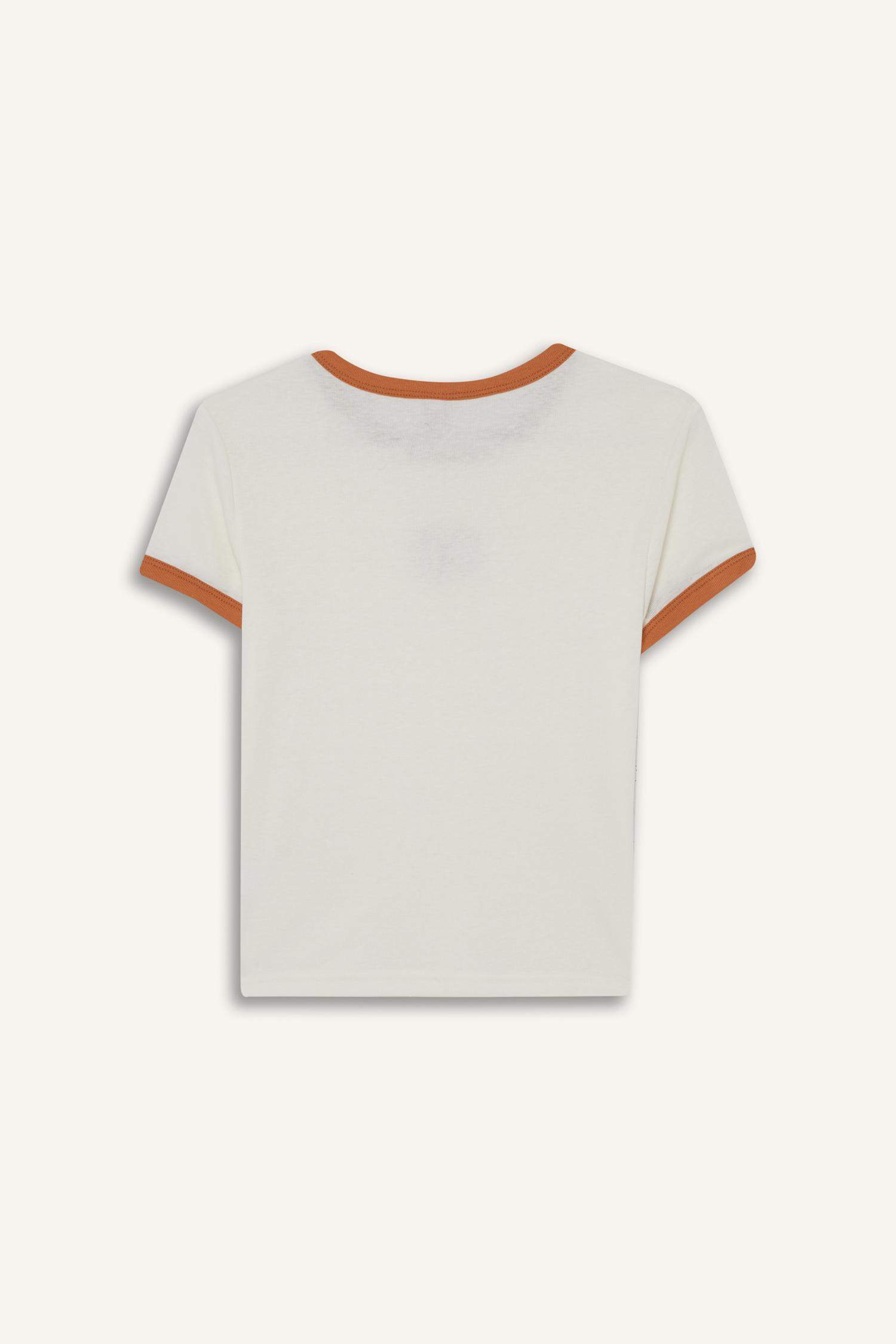 Fall in Love Fitted Crew Neck Printed Ribbed Top