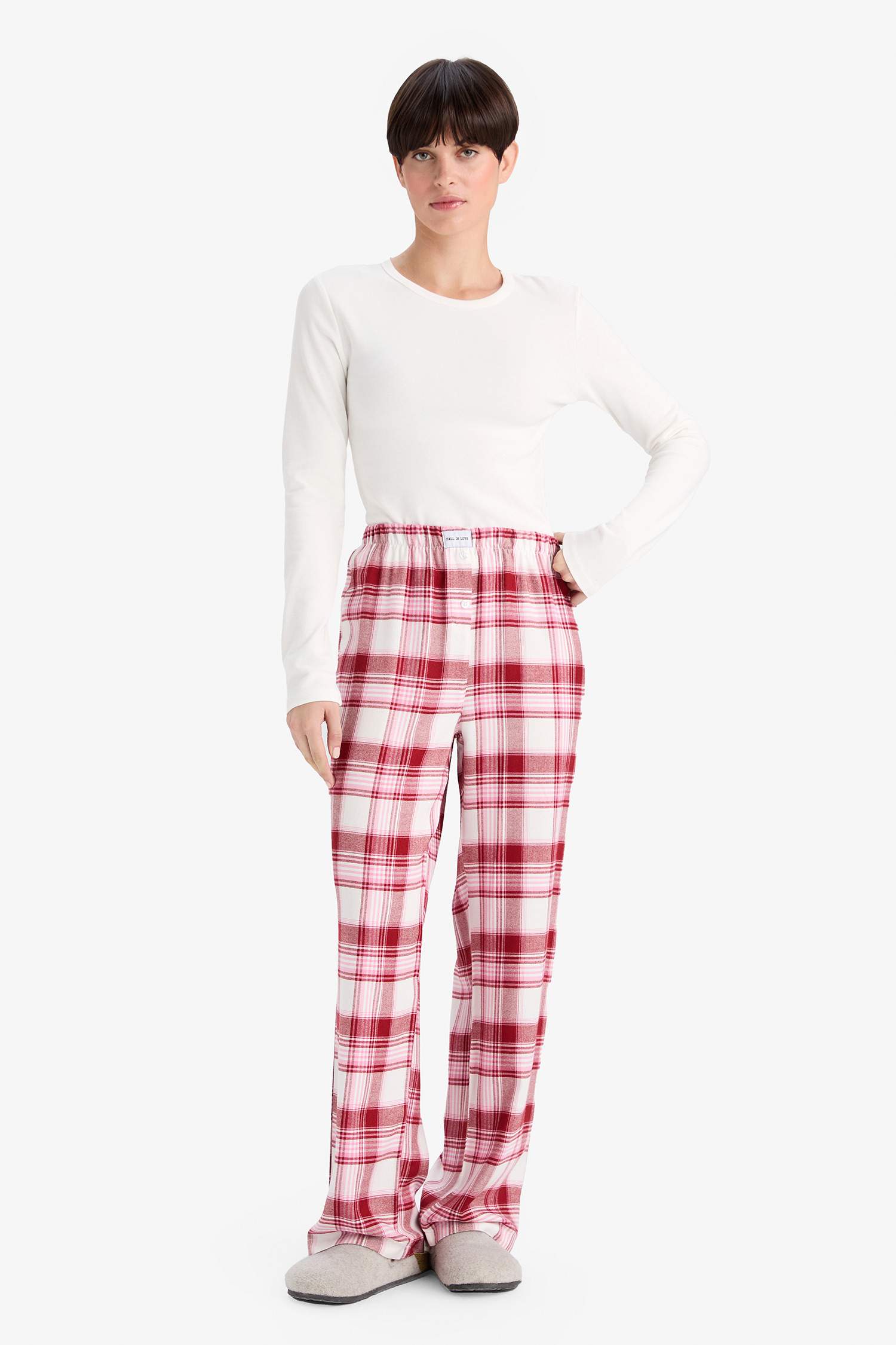 Regular Fit Uzun Kareli Pijama Altı-Fall in Love