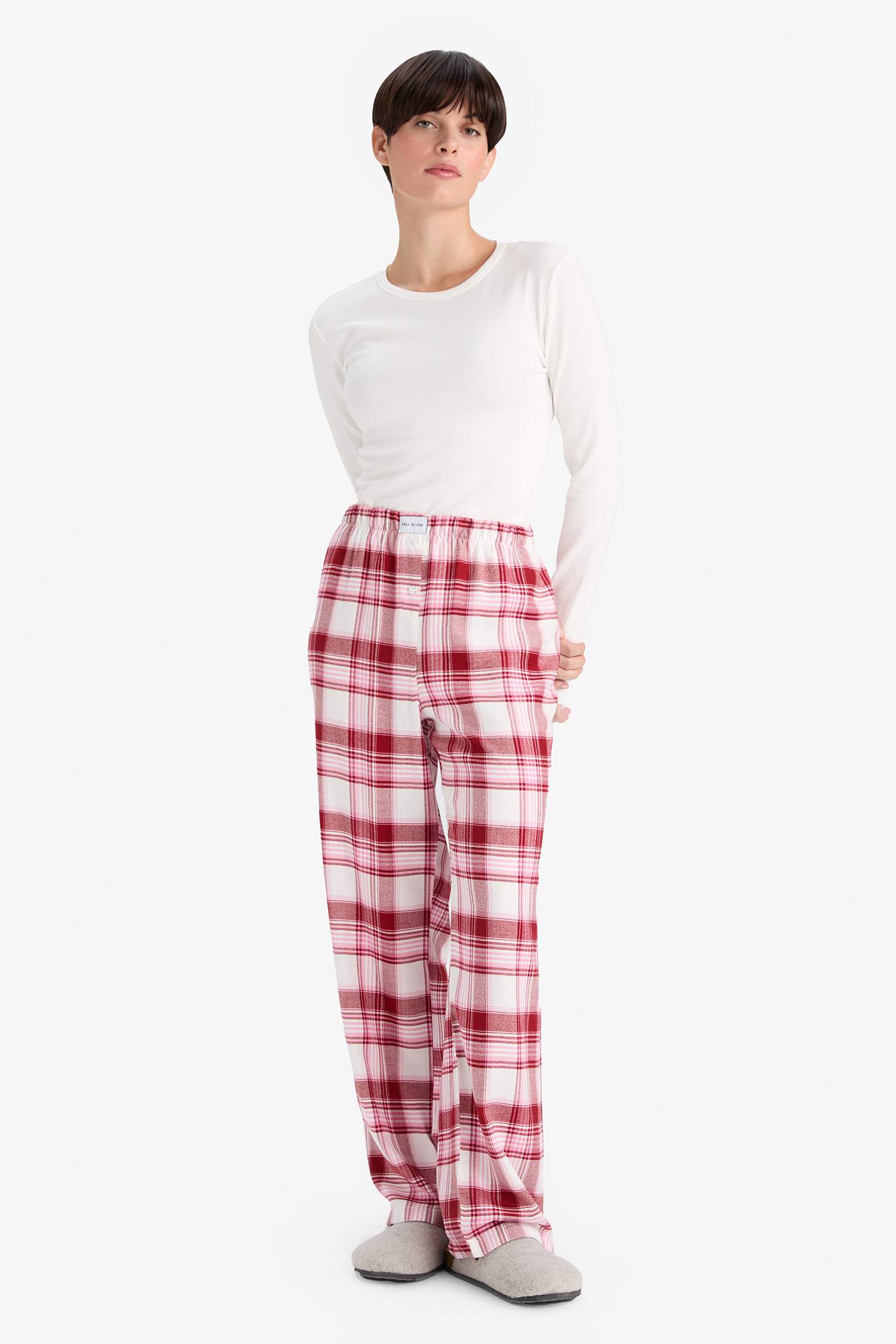 Regular Fit Uzun Kareli Pijama Altı-Fall in Love