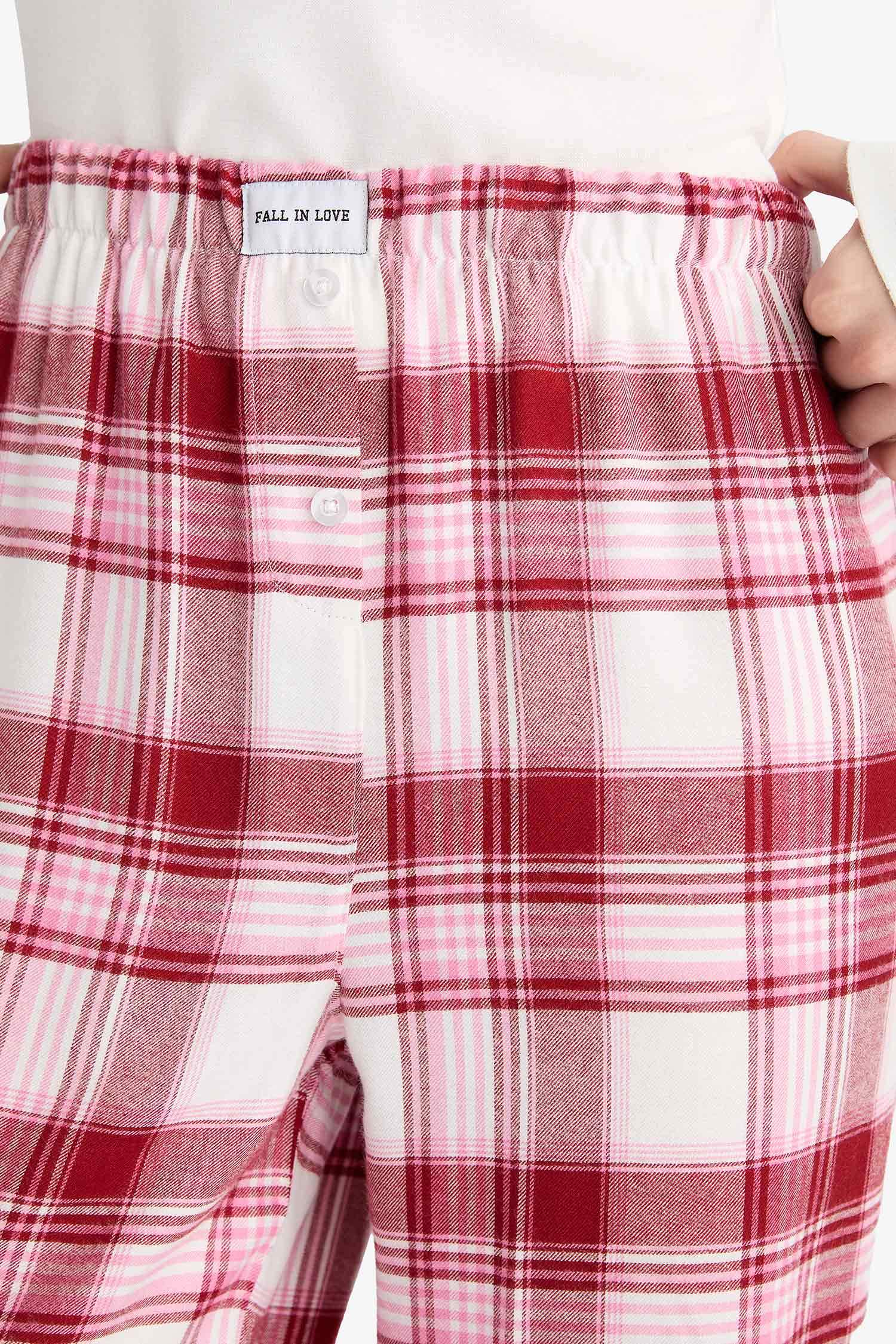 Regular Fit Uzun Kareli Pijama Altı-Fall in Love