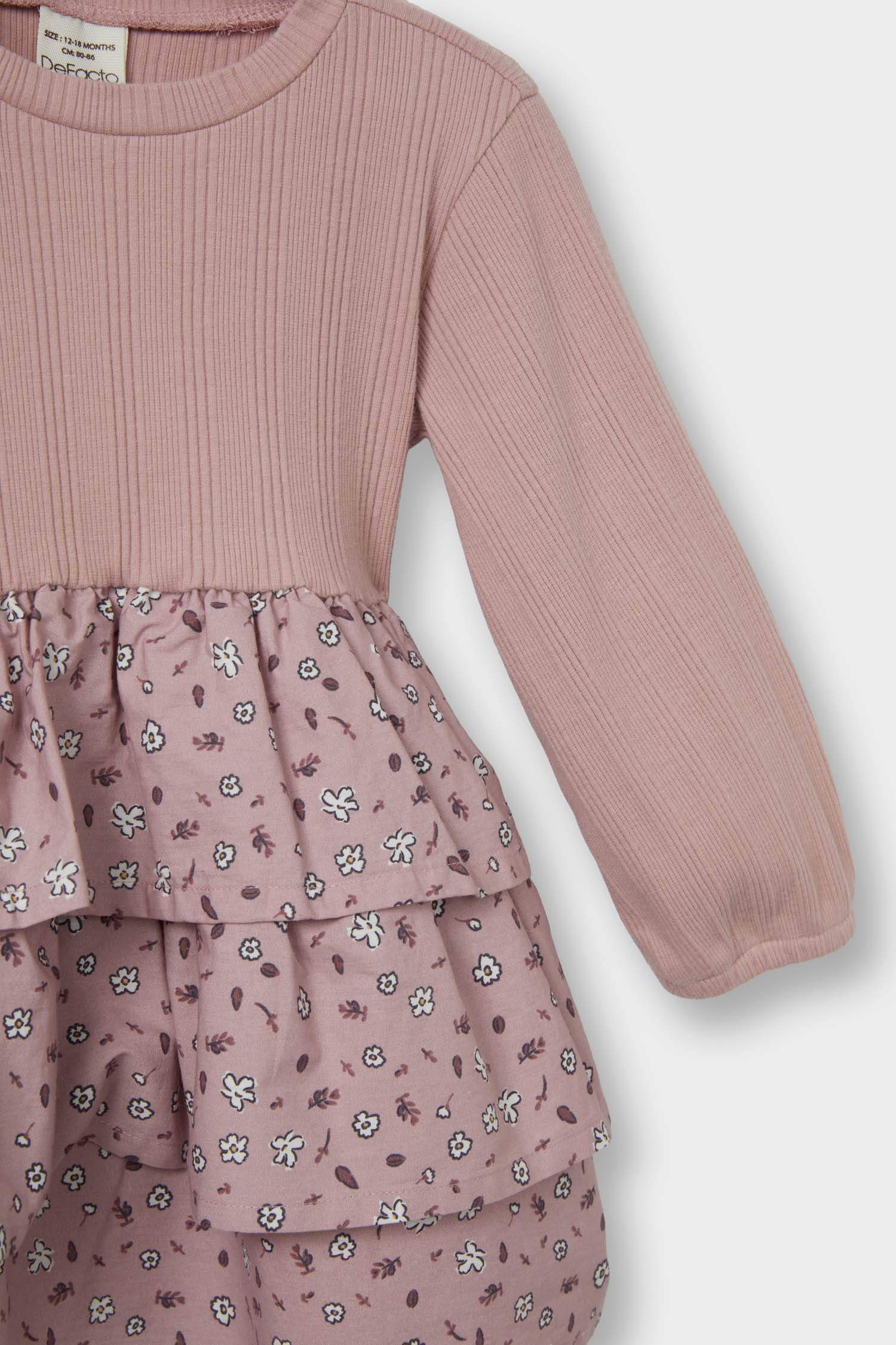 Baby Girl Floral Long Sleeve Ribbed Camisole Dress