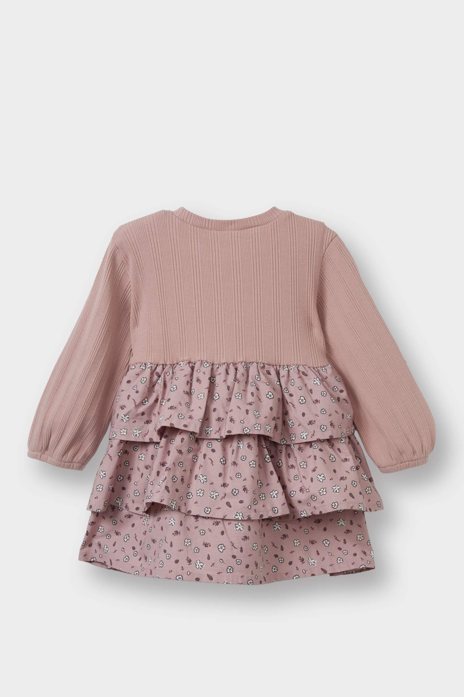 Baby Girl Floral Long Sleeve Ribbed Camisole Dress