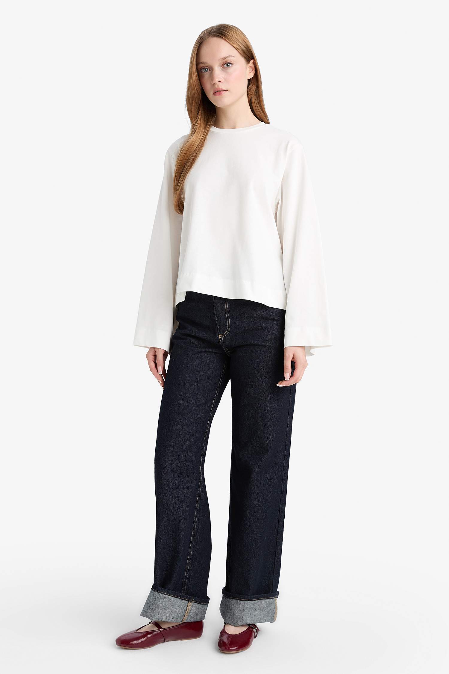 تونيك ردن طويل قصة عادية بياقة مستديرة