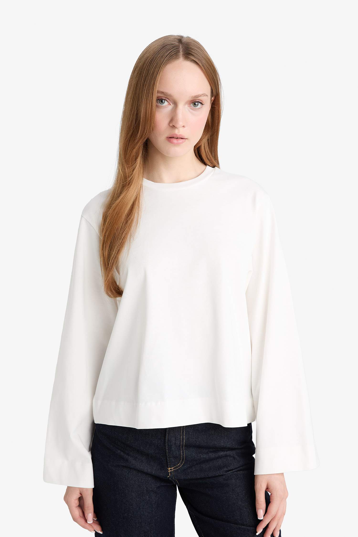 تونيك ردن طويل قصة عادية بياقة مستديرة