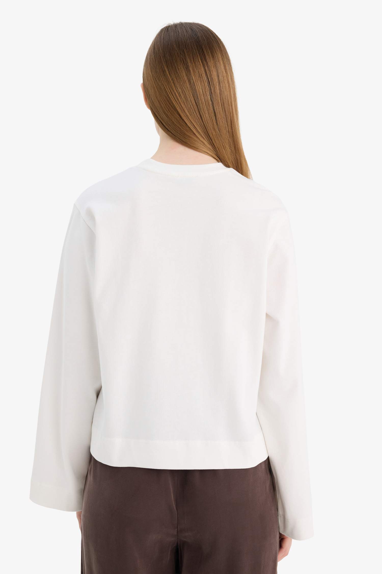 تونيكة كم طويل قصة عادية برقبة مستديرة