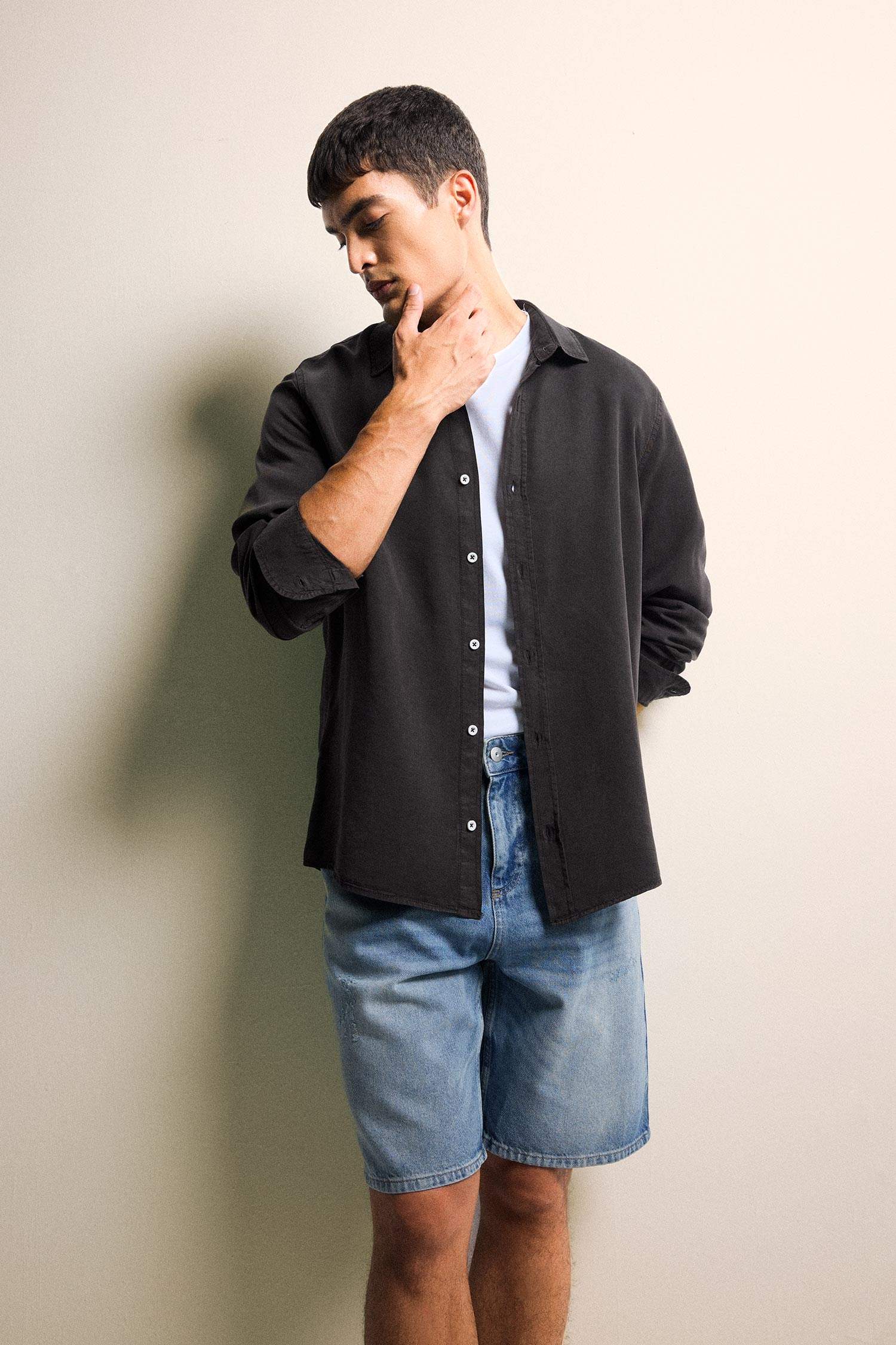 Chemise en sergé à manches longues Coupe régulière