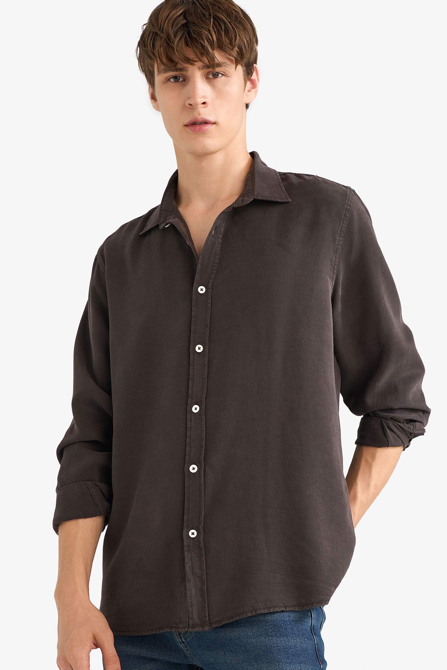 Chemise en sergé à manches longues Coupe régulière