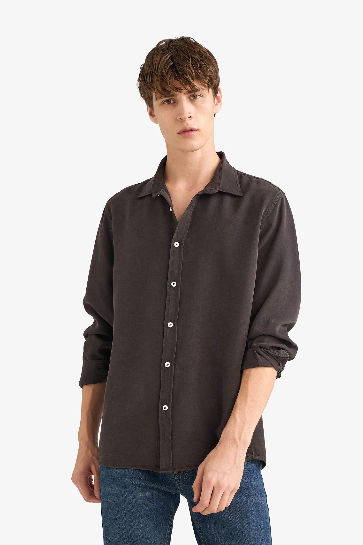 Chemise en sergé à manches longues Coupe régulière