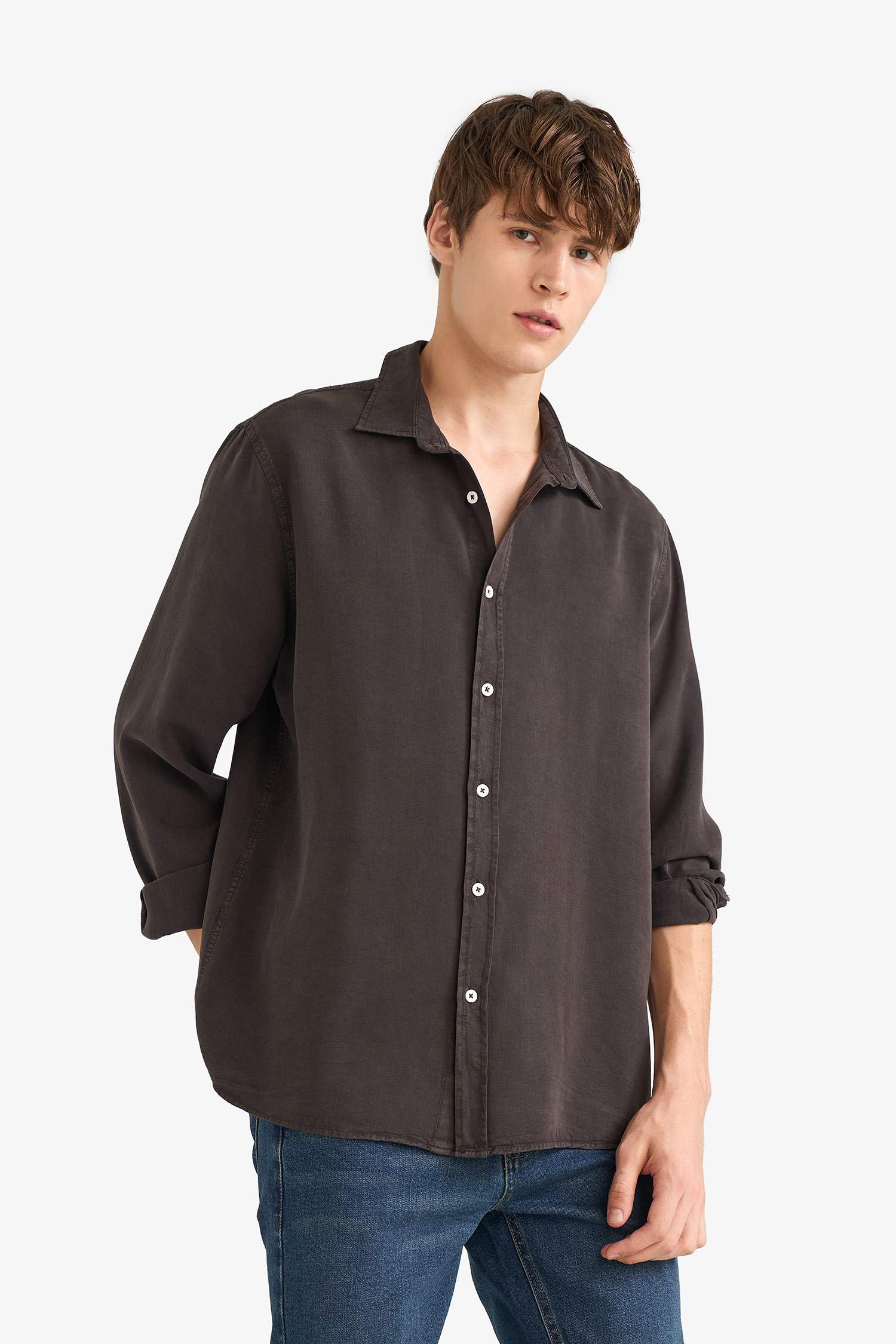 Chemise en sergé à manches longues Coupe régulière