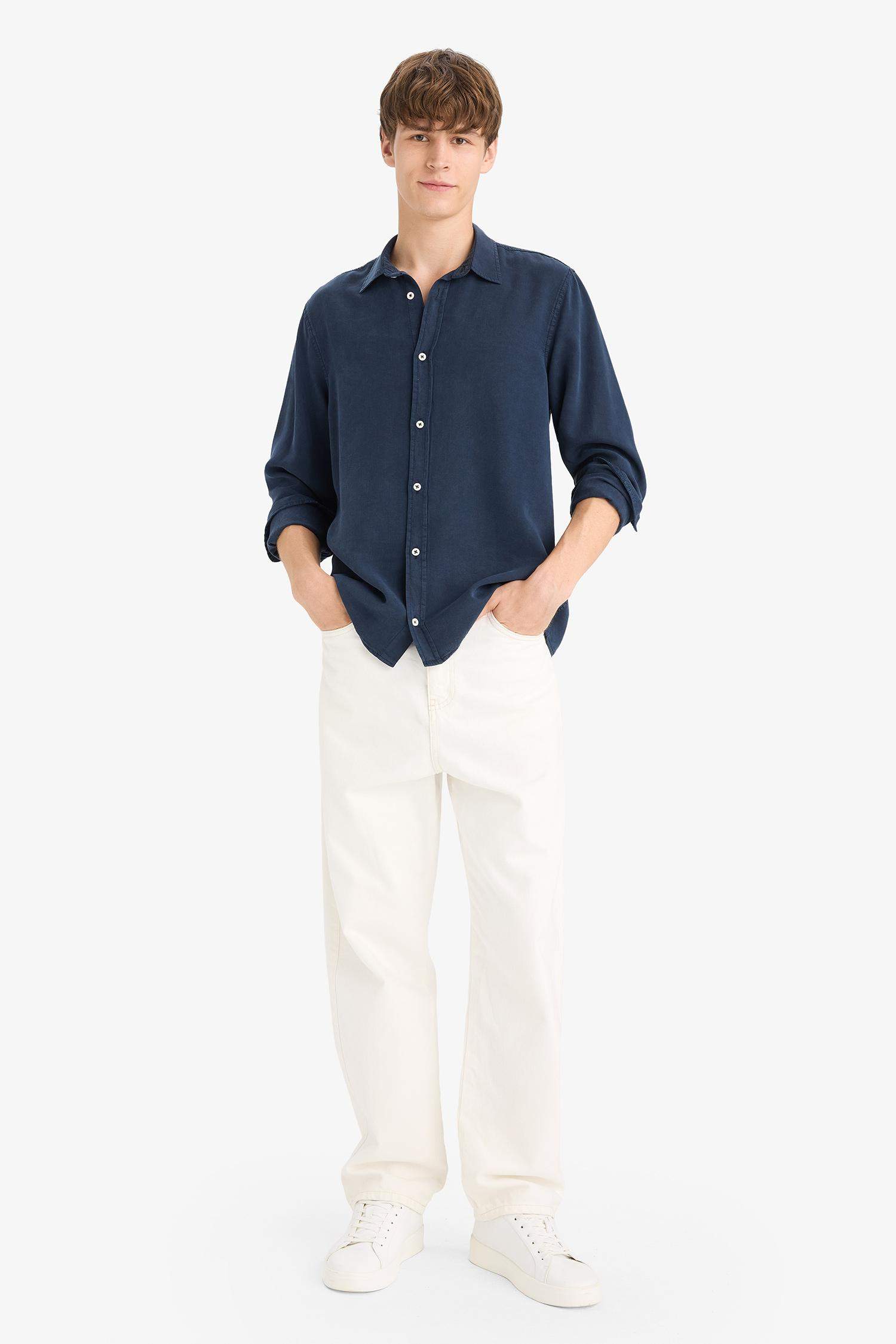 Regular Fit Tensel Uzun Kollu Gömlek