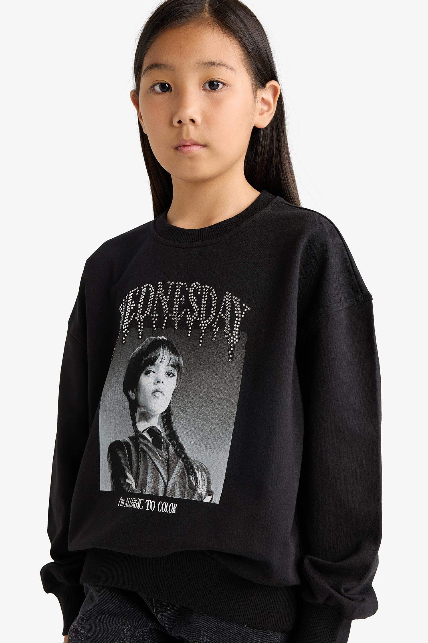 Қыздарға Wednesday үлкен пішім дөңгелек жаға Свитер