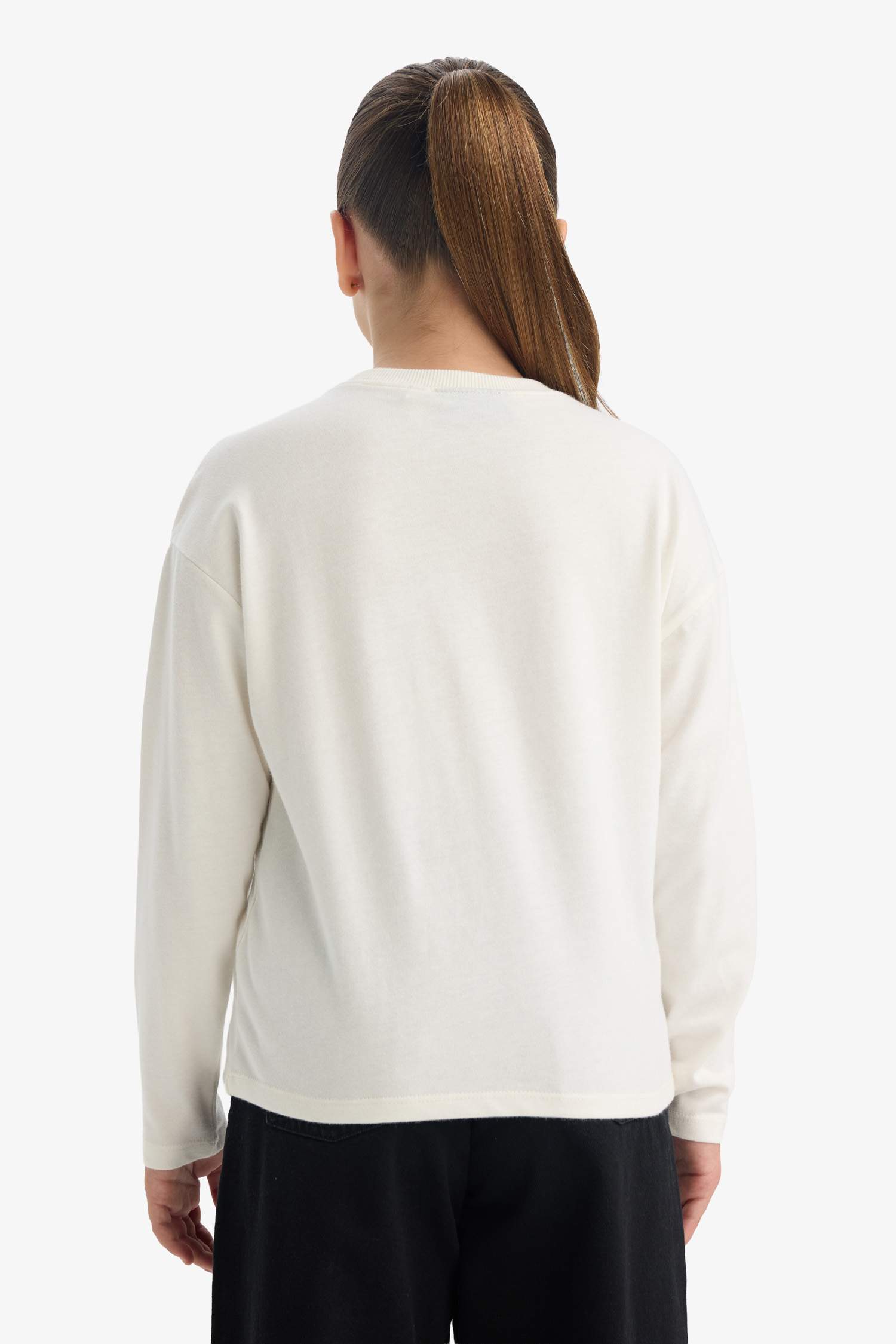 Kız Çocuk Wednesday Loose Fit Bisiklet Yaka Uzun Kollu Tişört